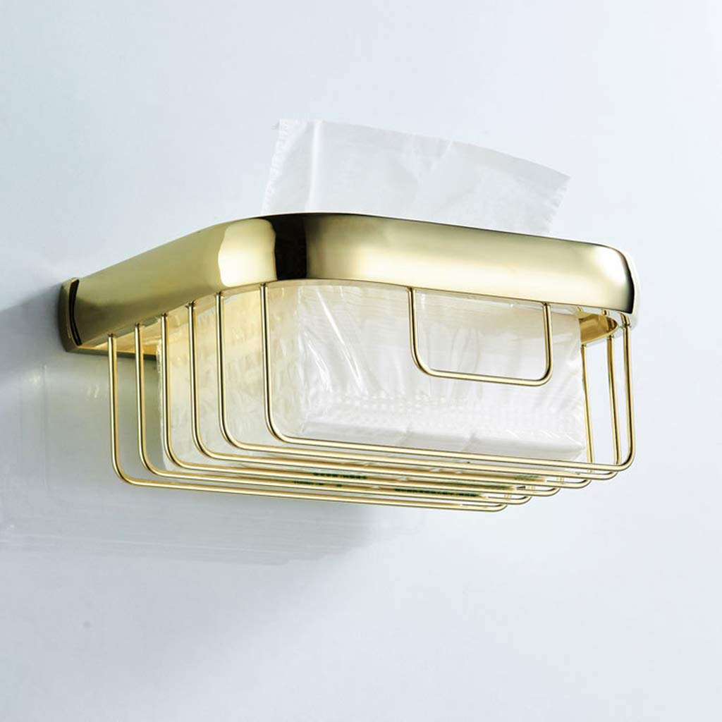 Gold Plated Brass Toilet Paper Holder - Wall Mounted Square Metal Paper Towel Shelf (19.5CM) for Bathroom Decor | Rustproof & Durable WC Accessory - Perfect for Modern Homes, Apartments & Luxury Hotels