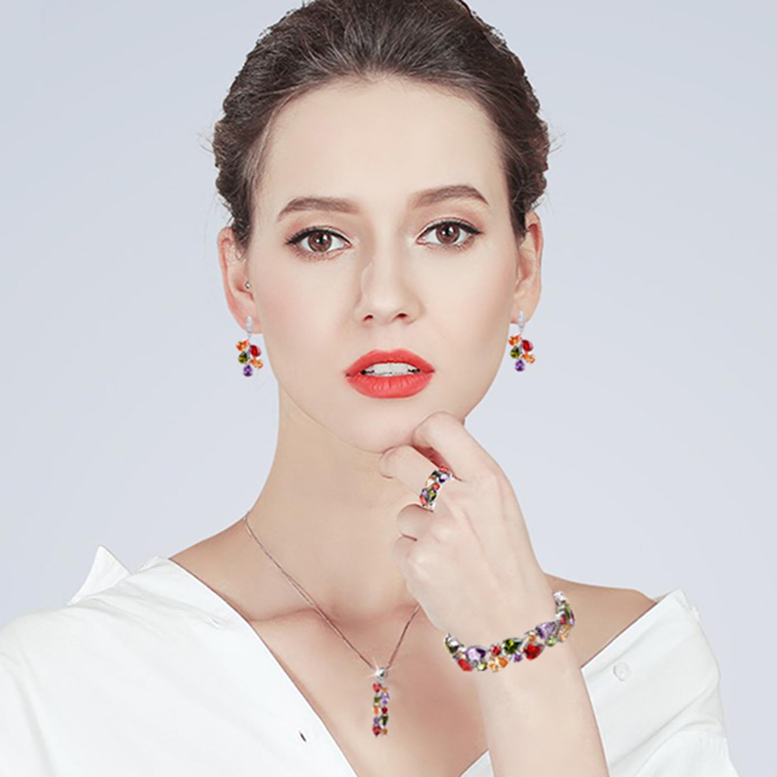Elegant Cubic Zirconia Jewelry Set for Women - Hypoallergenic Bridal Bracelet, Necklace, Earrings & Ring Gift Set | Perfect for Weddings, Anniversaries, Mother's Day & Special Occasions