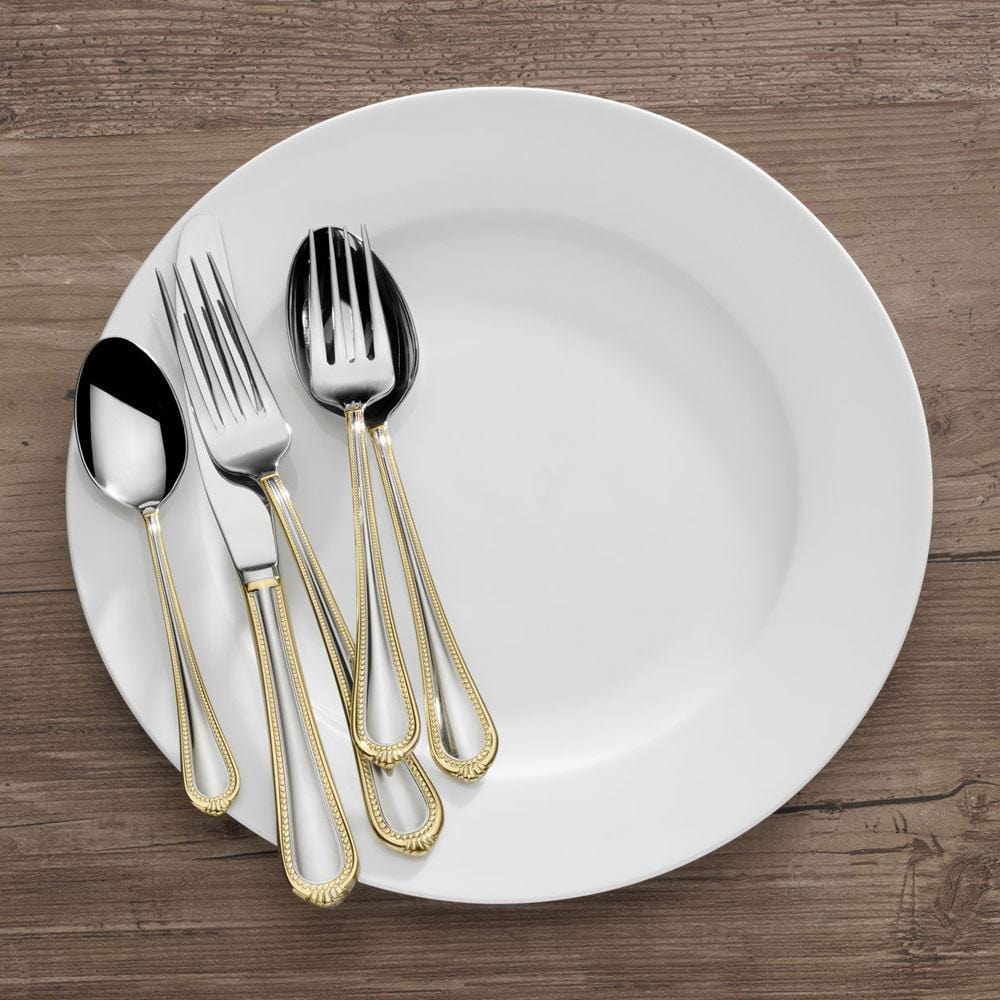 Regent Bead Gold 65-Piece Flatware Set - Service for 12 - Premium Stainless Steel Silverware for Fine Dining, Weddings & Formal Occasions