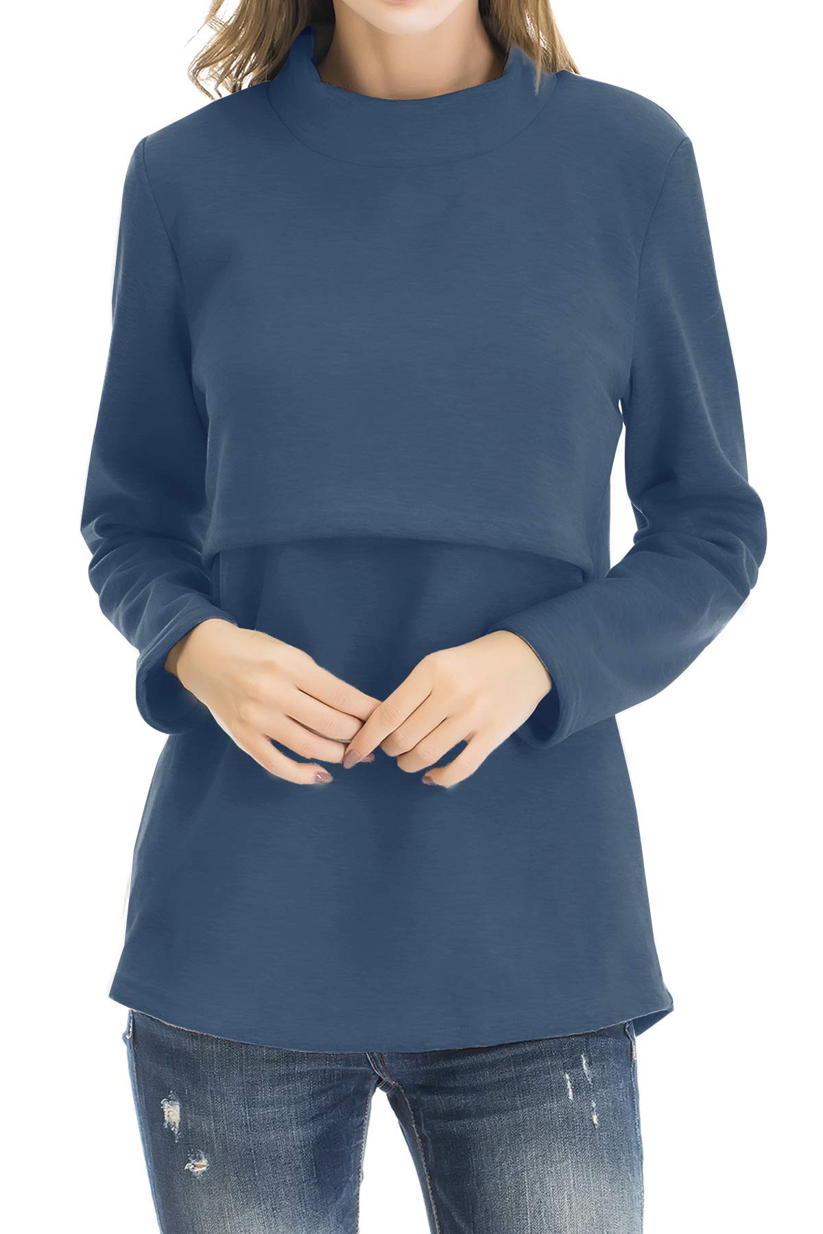 Smallshow Women's Fleece Nursing Tops - Soft Long Sleeve Breastfeeding Shirts for Maternity & Nursing Comfort | Perfect for Nursing at Home, Outdoors & Hospital Visits