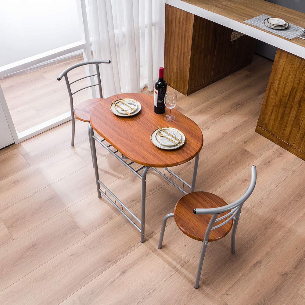 Lykos Modern PVC Breakfast Table Set - 1 Table & 2 Chairs, Black Kitchen Furniture for Small Spaces, Cafe Style Dining (Brown) | Perfect for Apartments, Balconies, and Cozy Kitchen Nooks