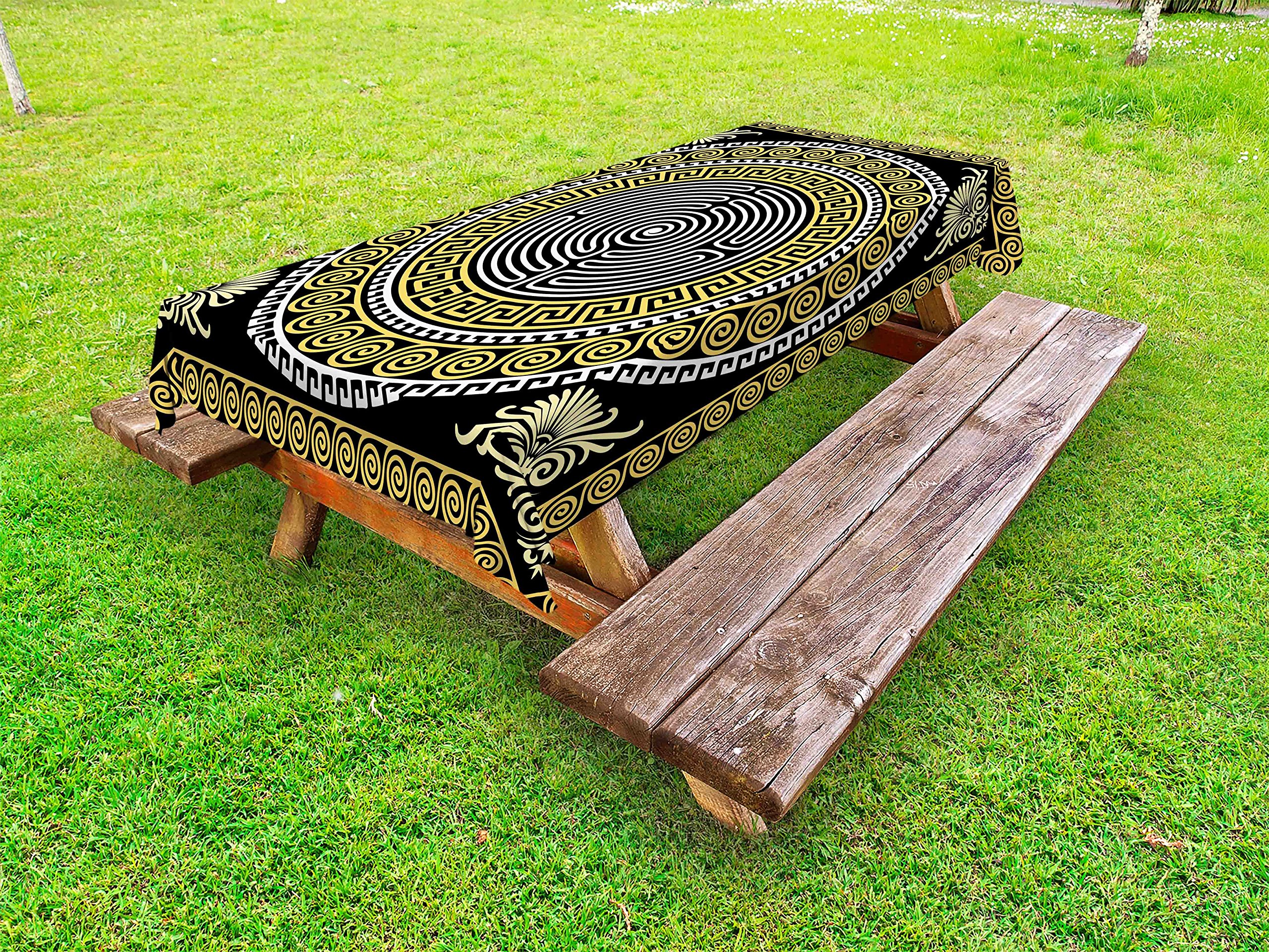 Ambesonne Bohemian Geometric Outdoor Tablecloth - Classic Intricate Spiral Wave Design, Washable Picnic Table Cover 58