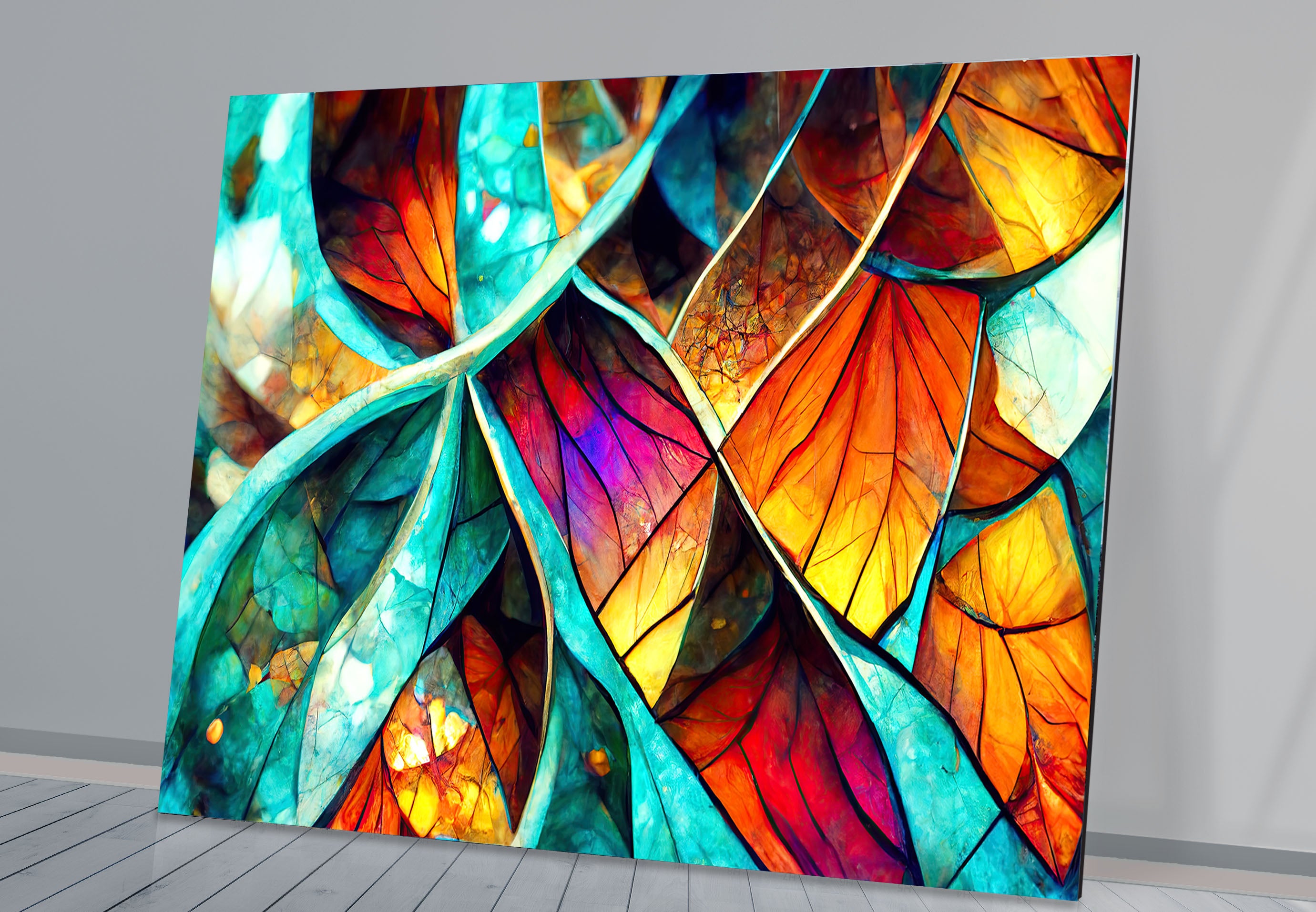 Abstract Stained Glass Leaf Wall Art - Vibrant Nature-Inspired Panel for Modern Home Decor | Perfect for Living Room, Bedroom & Office Decoration