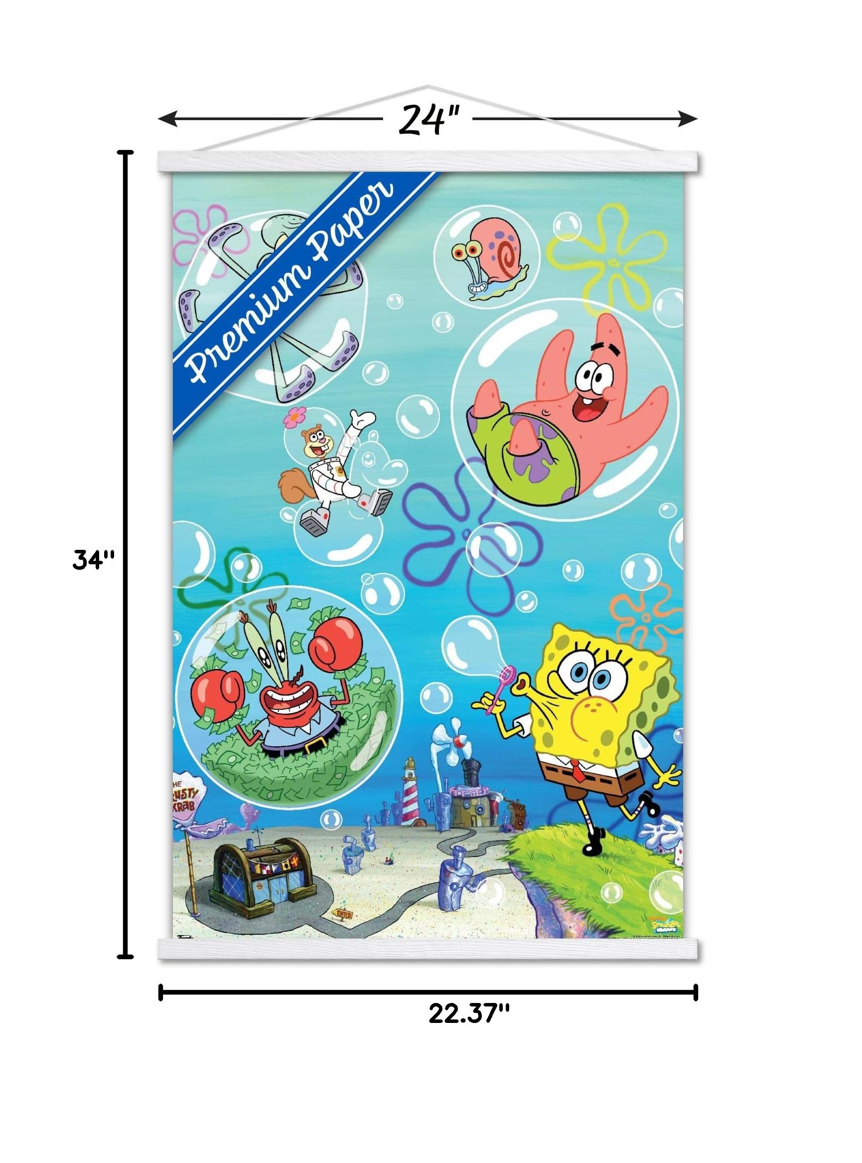 Nickelodeon Spongebob Squarepants Bubbles Wall Poster - 22.37x34 Inch Premium Print with White Hanger | Kids Room Decor, Birthday Gift, Cartoon Themed Bedroom