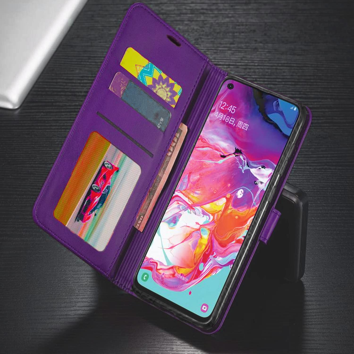 STARSHOP iPhone 13 Pro Case with Tempered Glass Screen Protector - PU Leather Wallet Shockproof Phone Cover with Kickstand, Card Slots & Magnetic Closure (Purple) - Perfect for Work, Travel & Daily Protection