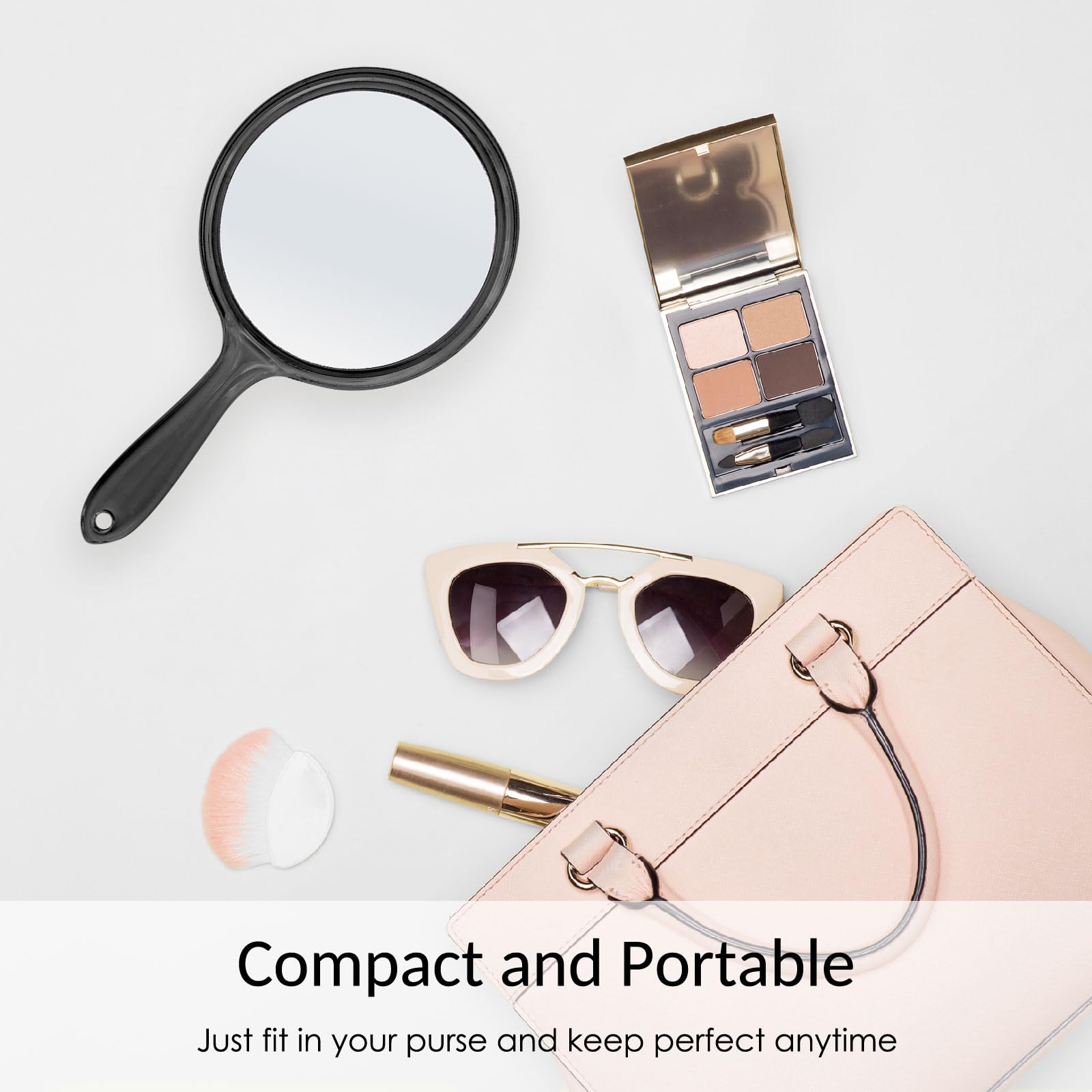 Double Sided Handheld Mirror with 1X/2X Magnification - Round Makeup Mirror with Comfortable Handle - Perfect for Beauty Routine, Travel & Vanity (Black)