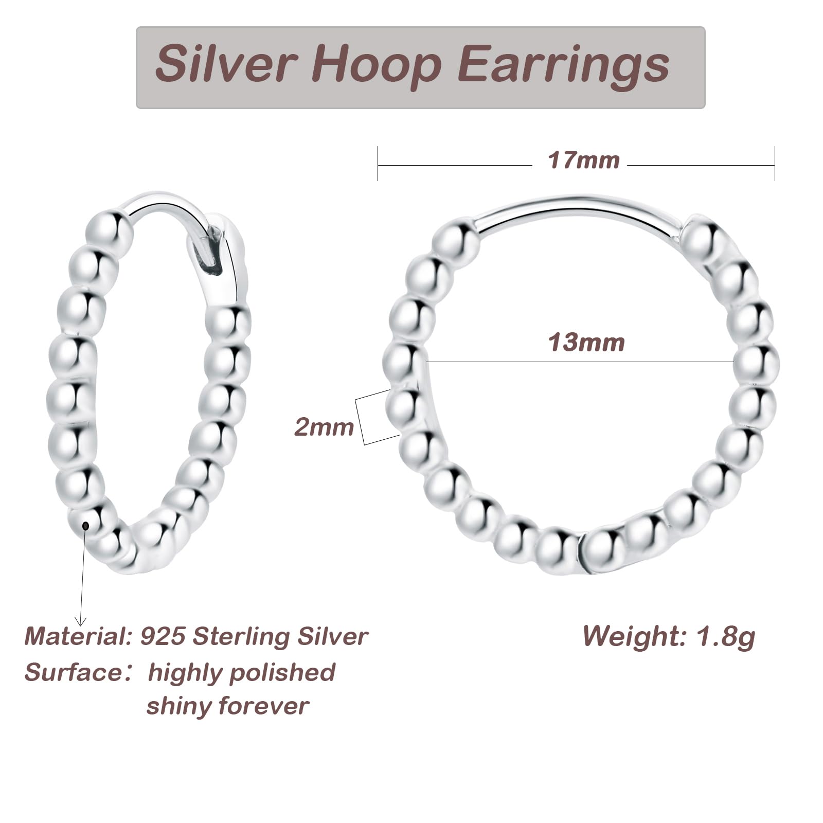 Bewenda 925 Sterling Silver Small Huggie Hoop Earrings for Women - Hypoallergenic Hinged Hoops with Cubic Zirconia, 12mm Tiny Cartilage Sleeper Earrings - Perfect Gift for Girls & Ladies (Ideal for Everyday Wear, Parties & Special Occasions)