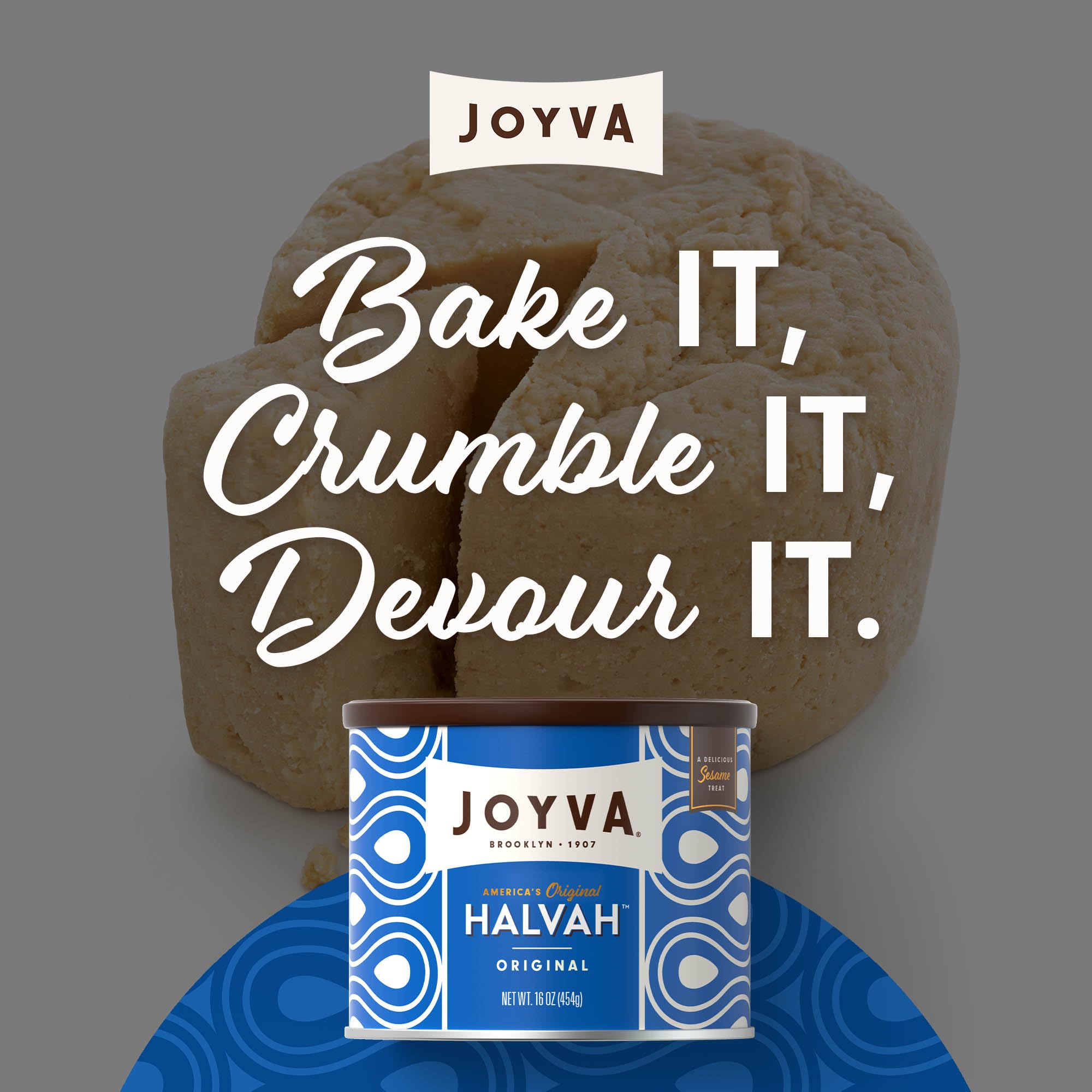 Joyva Halvah - Original Sesame Candy Bar, 16oz (Pack of 1) | Dairy Free, Gluten-Free & Kosher Parve Snack | Handcrafted in Brooklyn | Perfect for Vegan Desserts, Healthy Snacking & Gift Giving