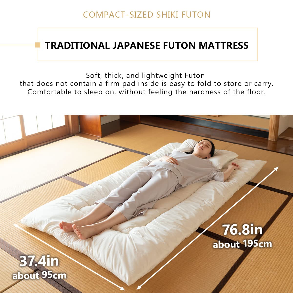 EMOOR Japanese Futon Set - Foldable Floor Sleeping Mattress, Comforter & Pillow | Space-Saving Compact-Twin Size | 100% Made in Japan | Tatami Mat for Camping, Guest Room & Small Apartments