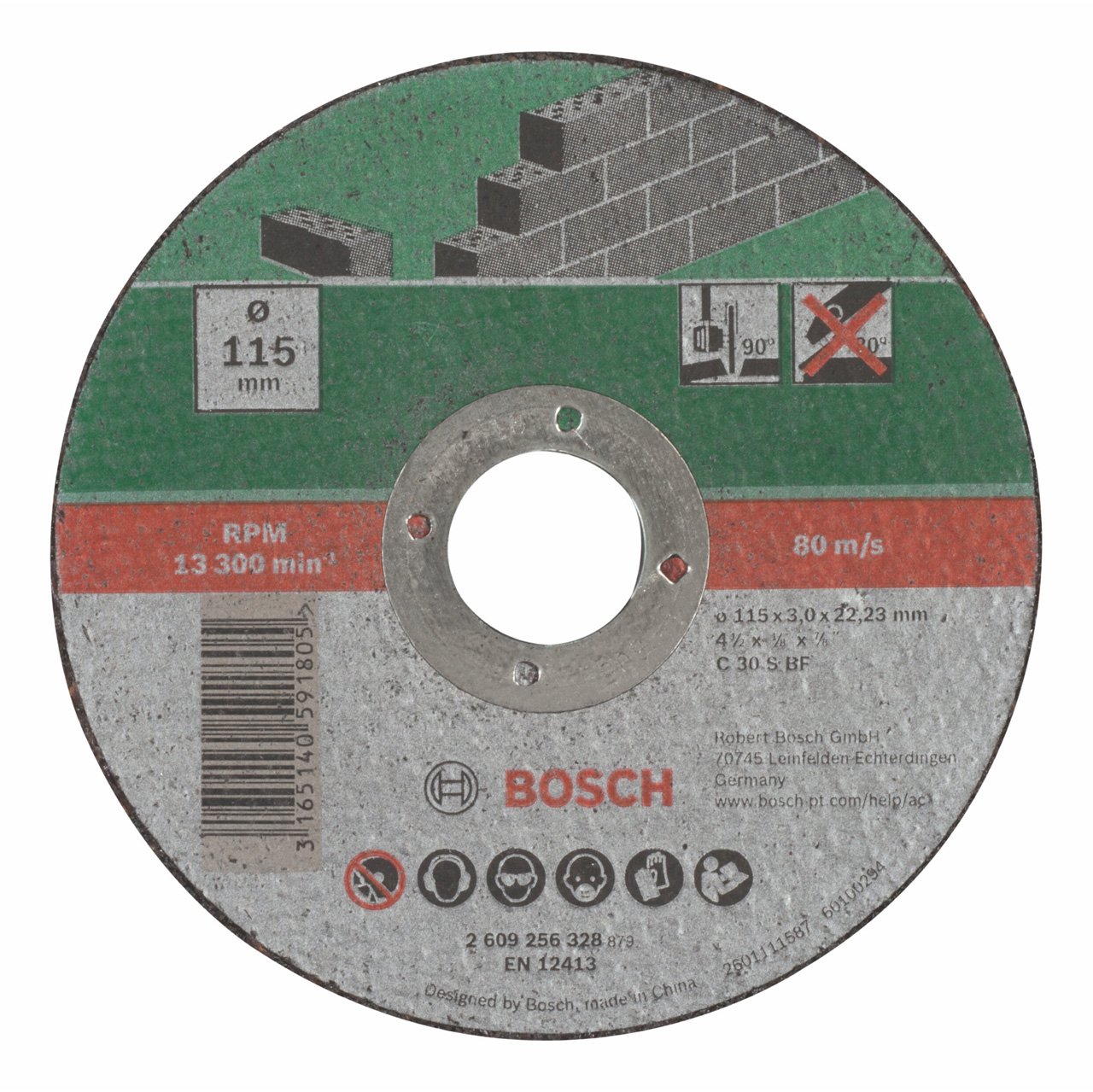 Bosch 2609256328 115mm x 2.5mm Straight Cutting Disc for Stone - Ideal for DIY Projects and Construction Work