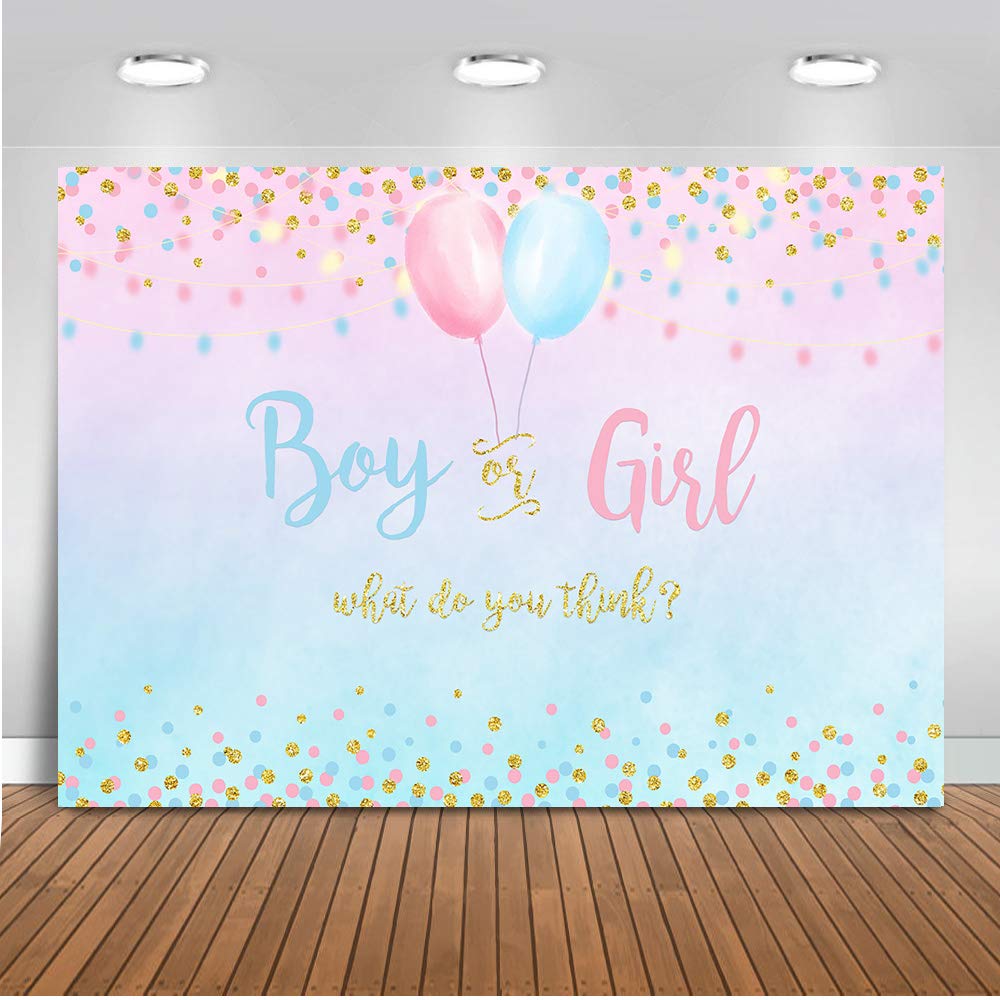 Blue & Pink Gender Reveal Party Decorations - 5x3ft (60x36 inch) Baby Shower Backdrop with Dots Balloons for Boy or Girl Announcement - Perfect for Gender Reveal Parties, Baby Showers & Nursery Decorations