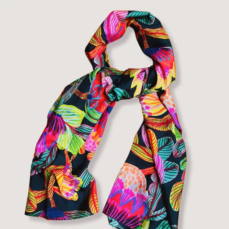 Protea Australis Silk Scarf - Elegant Floral Printed Womens Fashion Accessory for Parties, Weddings & Special Occasions