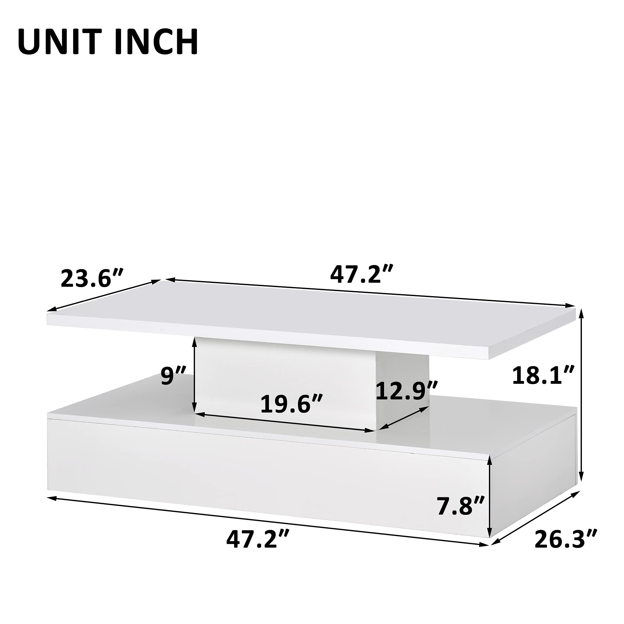 16-Color LED Coffee Table with Modern Industrial Design - 2-Tier Rectangle Cocktail Table, Easy to Clean & Assemble - Perfect for Living Room, Game Room, and Home Theater Lighting