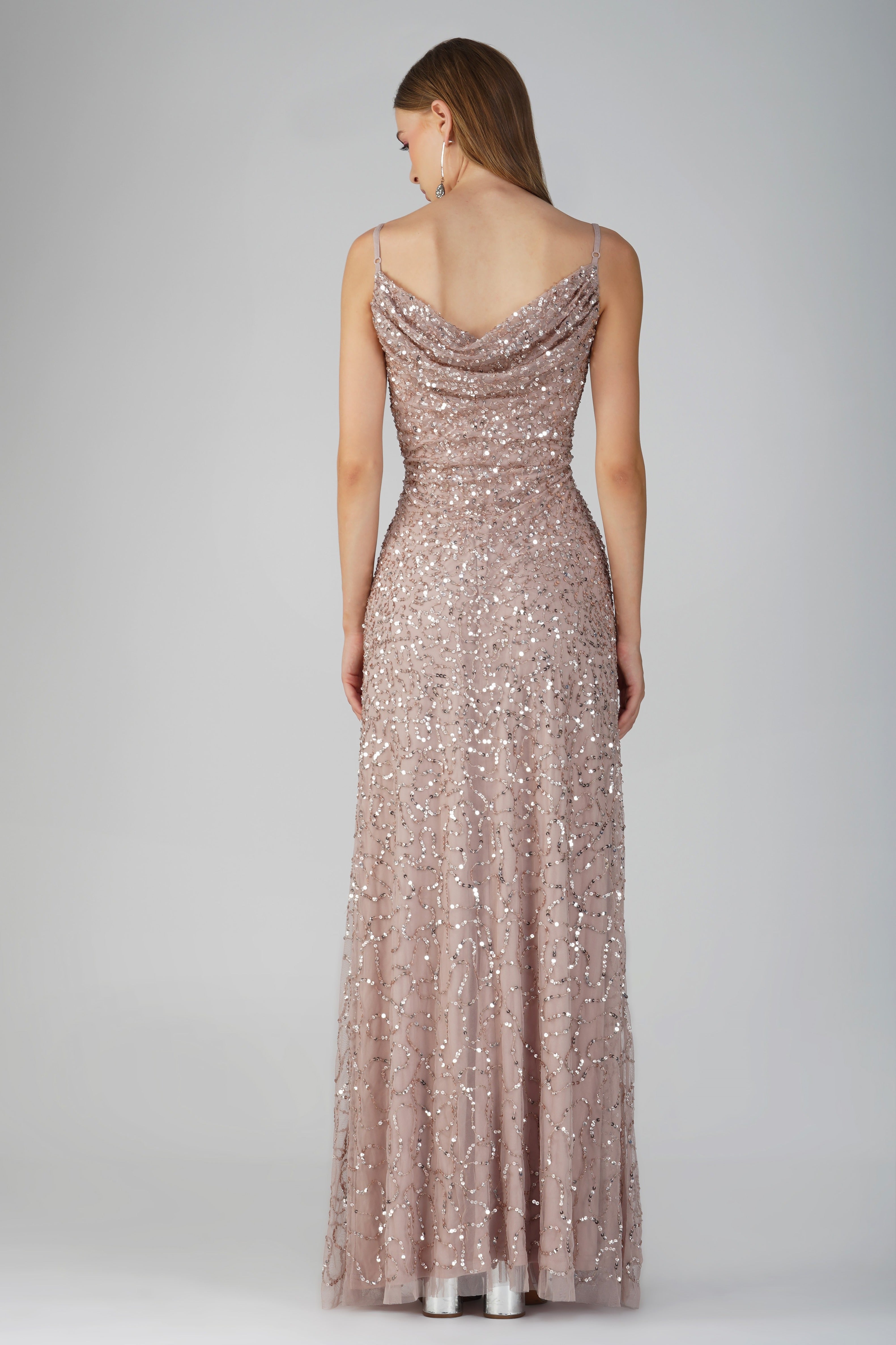 Elegant Embellished Maxi Dress in Blush Pink - Perfect for Weddings, Parties & Special Occasions