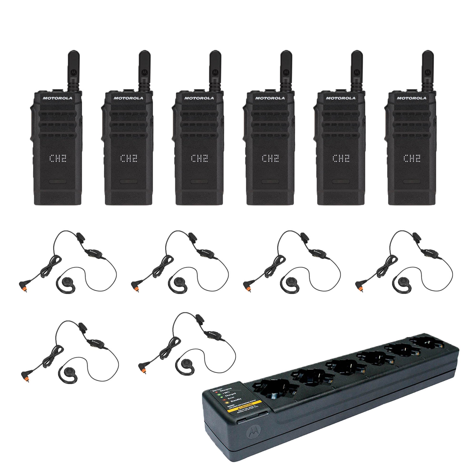 Motorola SL300 6-Pack Display with Multi-Unit Charger & 6 PMLN7189 Swivel Earpieces - Business Communication Solution for Offices, Warehouses & Retail Stores