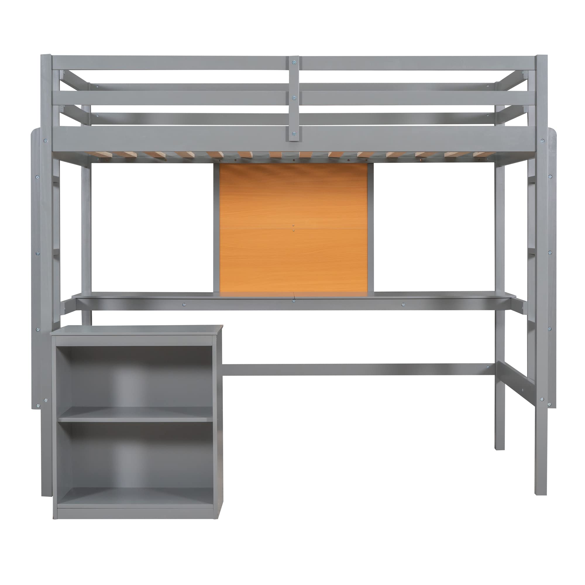 Gray Twin Loft Bed with Desk & Drawers - Space-Saving Study Solution
