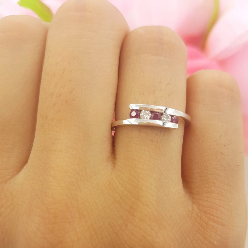 Dazzlingrock Collection 10K Solid White Gold Round Ruby & White Diamond 5-Stone Bridal Promise Ring for Women - Perfect for Engagement, Anniversary & Romantic Gifts