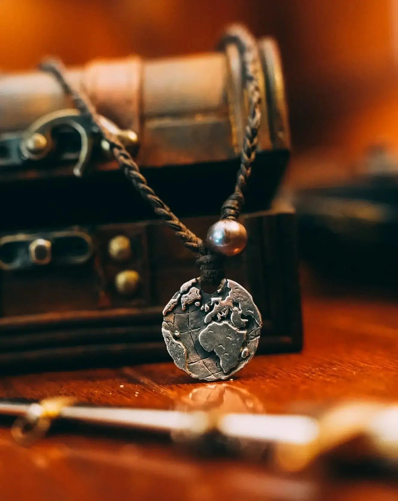 925 Sterling Silver Coin Necklace with Authentic Leather Cord - Adjustable Handmade Spanish Cross Design Pendant for Men & Women - Perfect Jewelry Gift for Holidays & Special Occasions (Globe Coin)