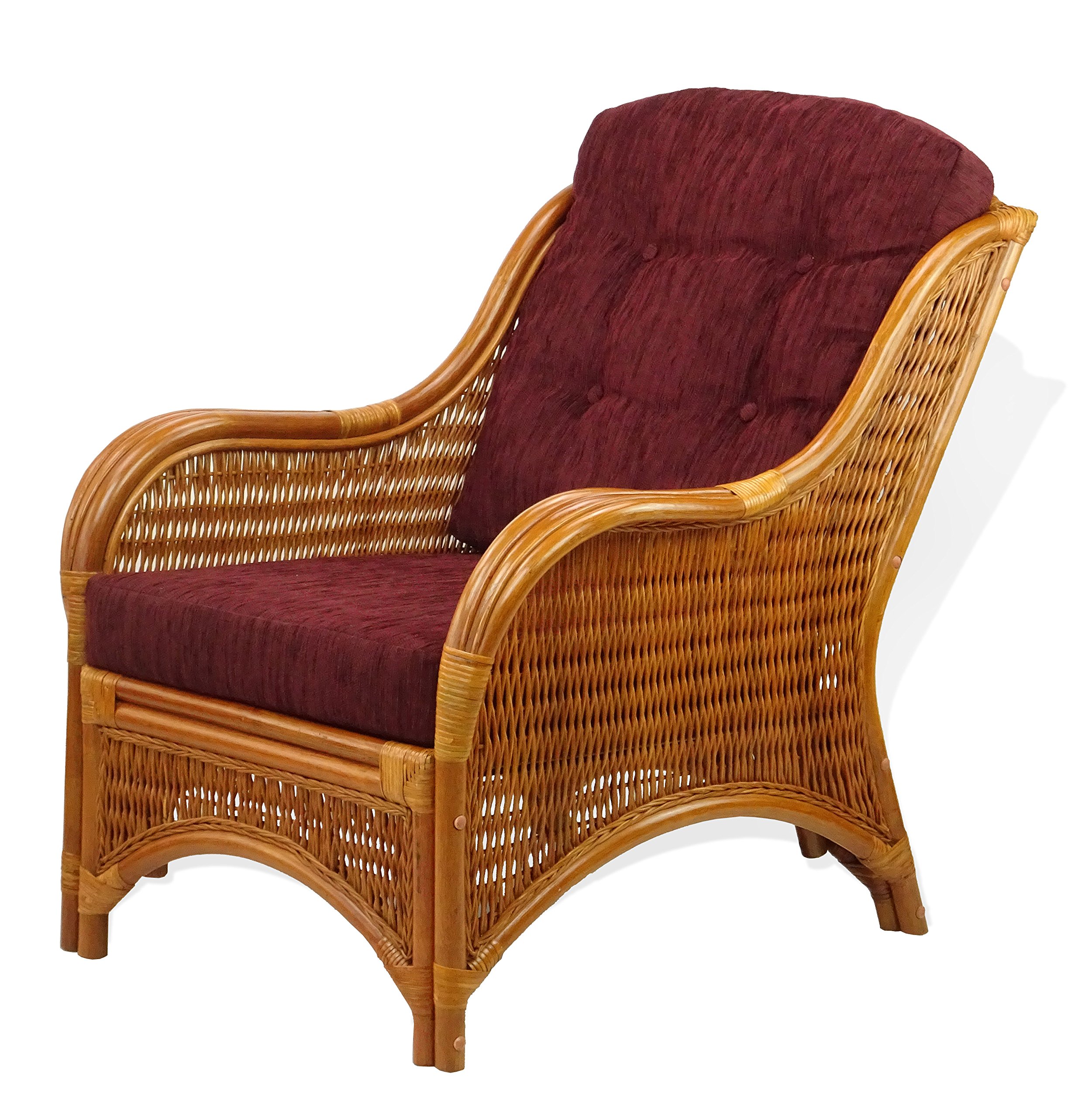 Handmade ECO Natural Rattan Wicker Lounge Jam Armchair with Dark Brown Cushion in Cognac - Perfect for Living Room, Patio, or Sunroom Relaxation