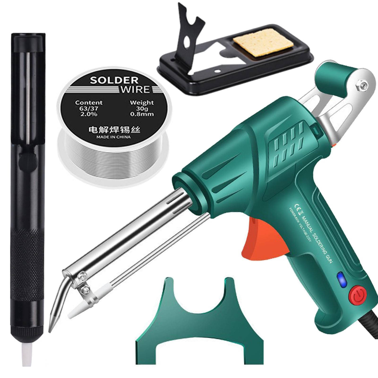60W Multi-Function Soldering Iron Kit with Adjustable Temperature up to 480°C - Includes Solder Wire, Desoldering Pump & Tweezers - Perfect for Electronics Repair, DIY Projects & Home Improvement (Green)
