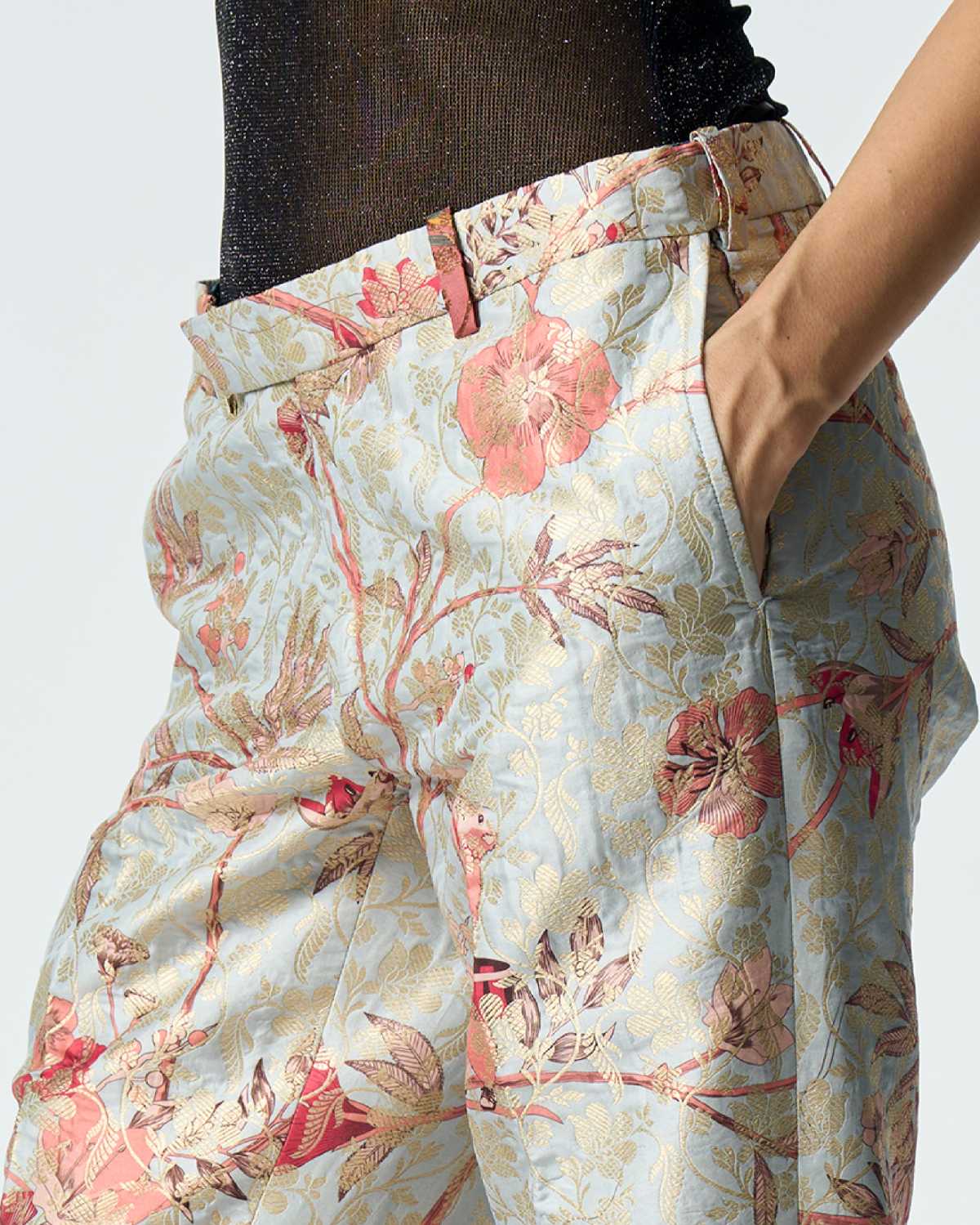 Elegant Classic Silk Brocade Trousers in Ice Blue - Perfect for Formal Events, Weddings & Special Occasions