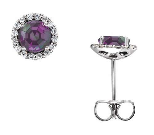 Chatham Alexandrite & Diamond Halo Earrings in Sterling Silver | Elegant Dangle Earrings for Women | Perfect for Weddings, Parties & Special Occasions