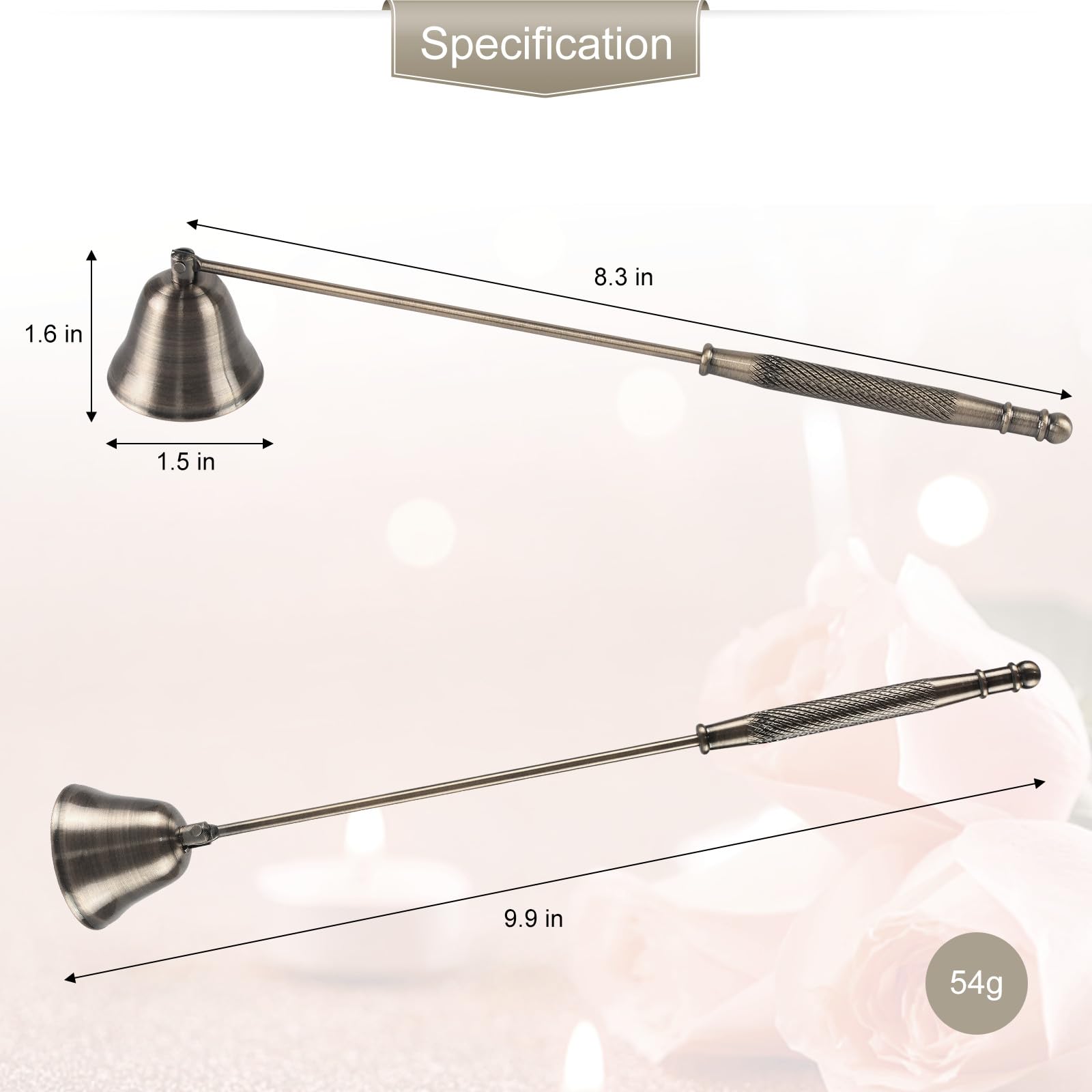 Long Handle Metal Candle Snuffer - Bronze Wick Extinguisher for Scented & Aromatherapy Candles - Home Decor & Spa Use