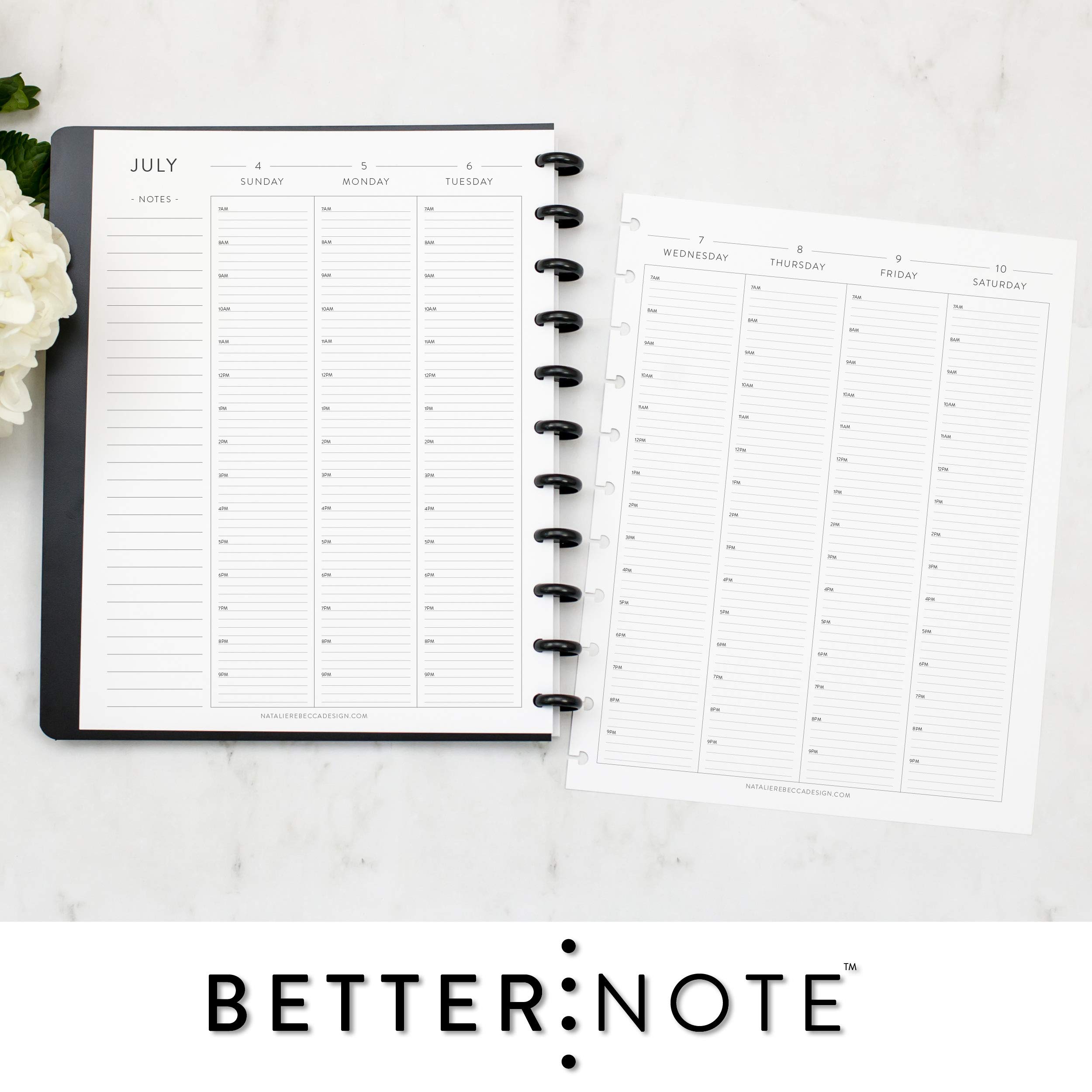 BetterNote July 2025 - June 2026 Academic HOURLY Planner Refill - Compatible with Discbound Notebooks (Levenger Circa, Big Happy Planner, Staples Arc, TUL) - Classic Size 8.5