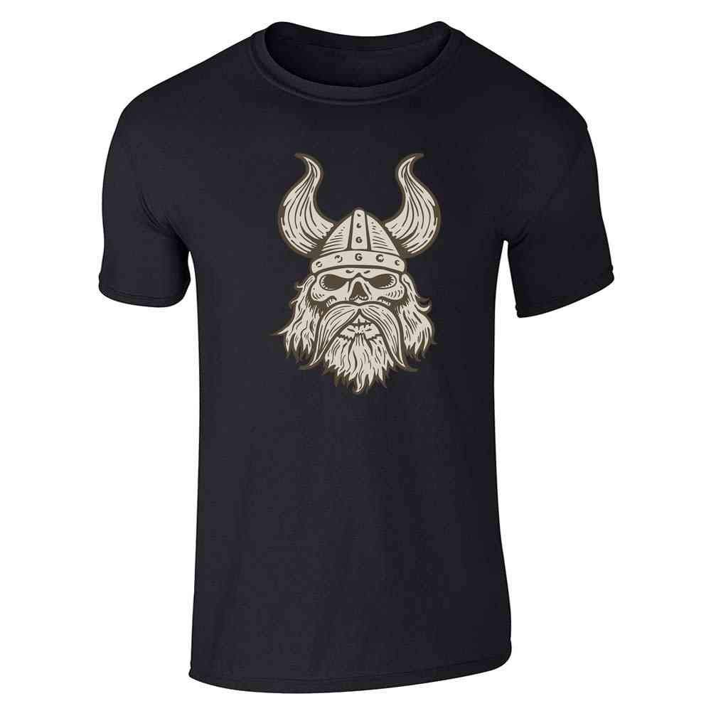 Pop Threads Viking Skull Helmet Graphic T-Shirt for Men - Cool Norse-Inspired Casual Wear for Street Style & Everyday Outfits