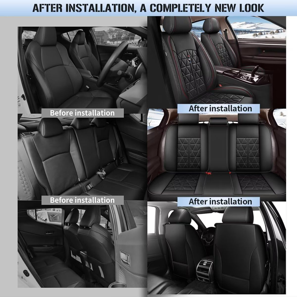 Premium Leather Car Seat Covers Full Set for Toyota RAV4 2013-2018 - Waterproof, Airbag Compatible, 5-Piece Seat Protectors (Black) | Perfect for Daily Commuting, Road Trips & Family Protection