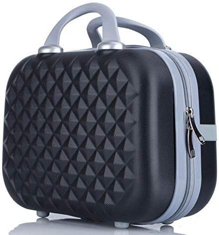 BIGBIGWORLD 14-inch Travel Makeup Case for Women - Diamond Pattern Cosmetic Organizer with Brush Compartment, Black Vanity Luggage - Perfect for Air Travel, Bridal Makeup & Professional Artists