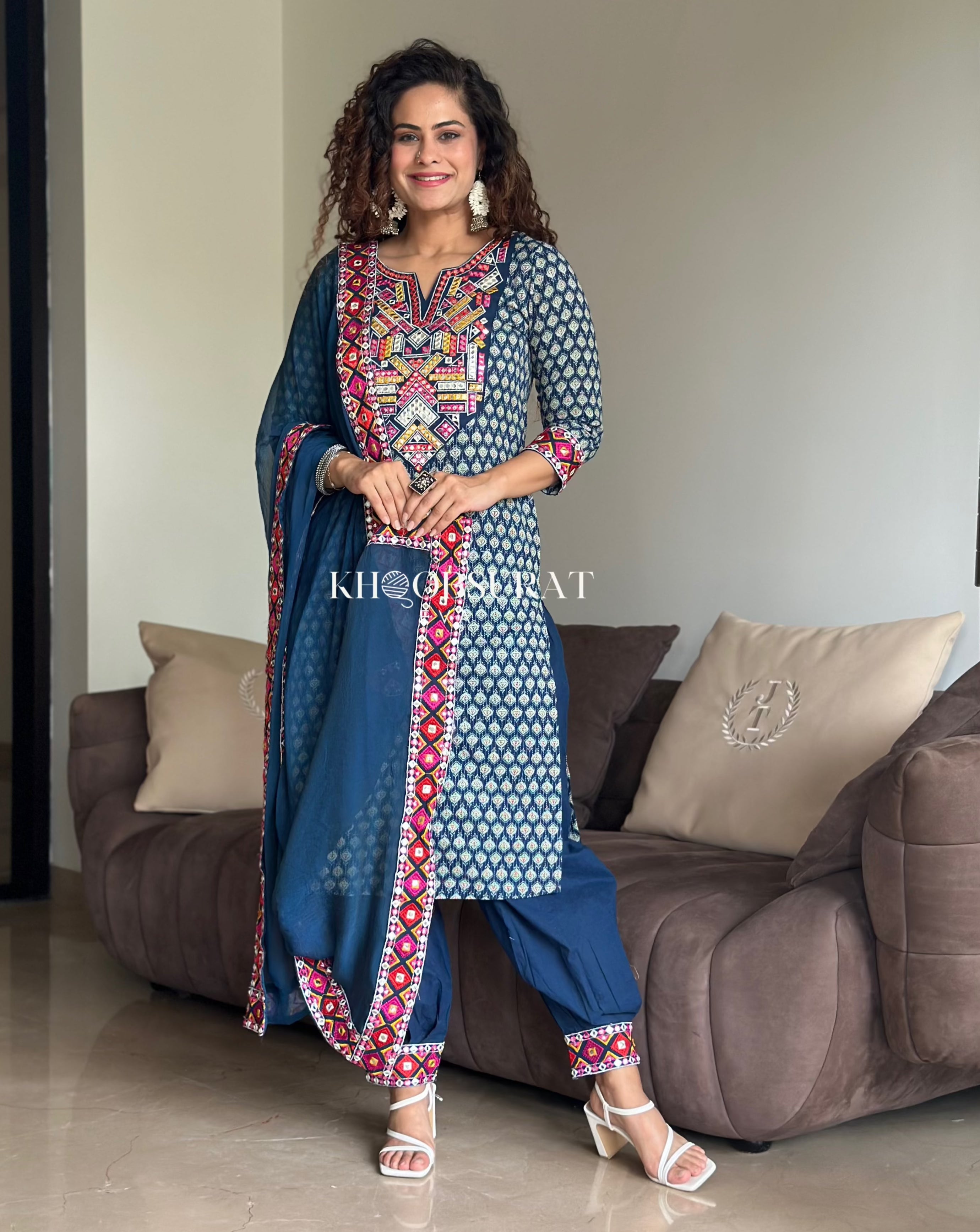 Radha Blue Kurta with Afghani Salwar - Traditional Indian Ethnic Wear for Women | Perfect for Festivals, Weddings & Cultural Events