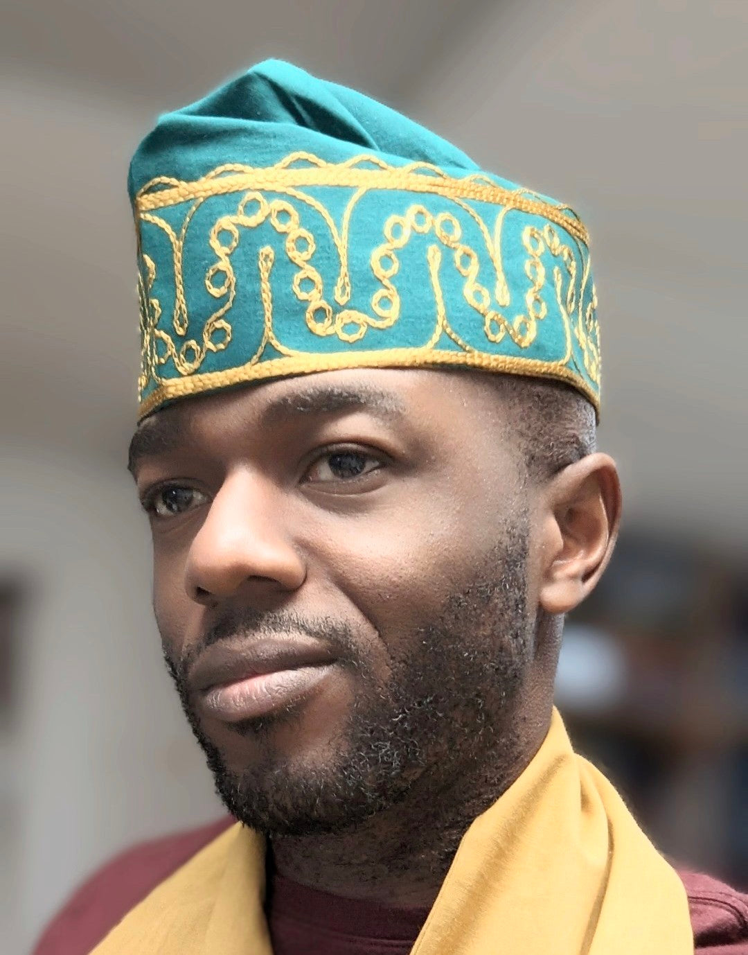 Dupsie's Elegant Green Kufi Hat with Gold Embroidery - Traditional African Fila Cap for Men - Perfect for Weddings, Cultural Events & Special Occasions