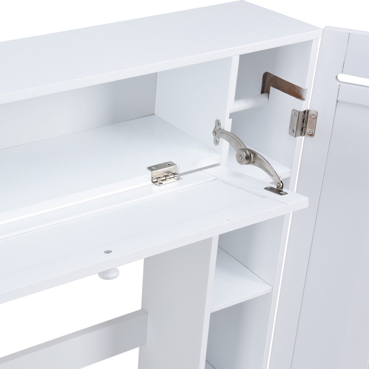 White Over The Toilet Storage Cabinet with Drop Door - Space Saving Bathroom Organizer for Towels, Toiletries & Cleaning Supplies - Perfect for Small Bathrooms, Apartments & Dorms