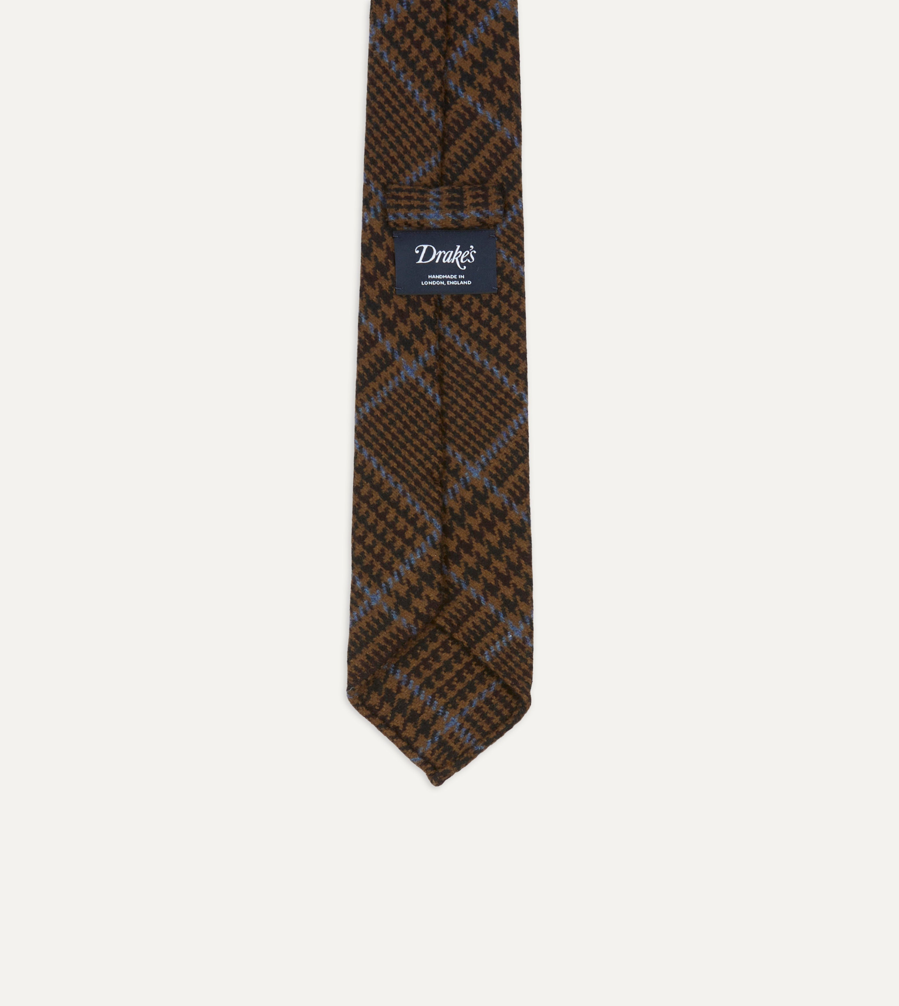 Premium Dark Brown Prince of Wales Check Hand-Rolled Wool Tie for Men - Elegant Office Wear & Formal Occasions