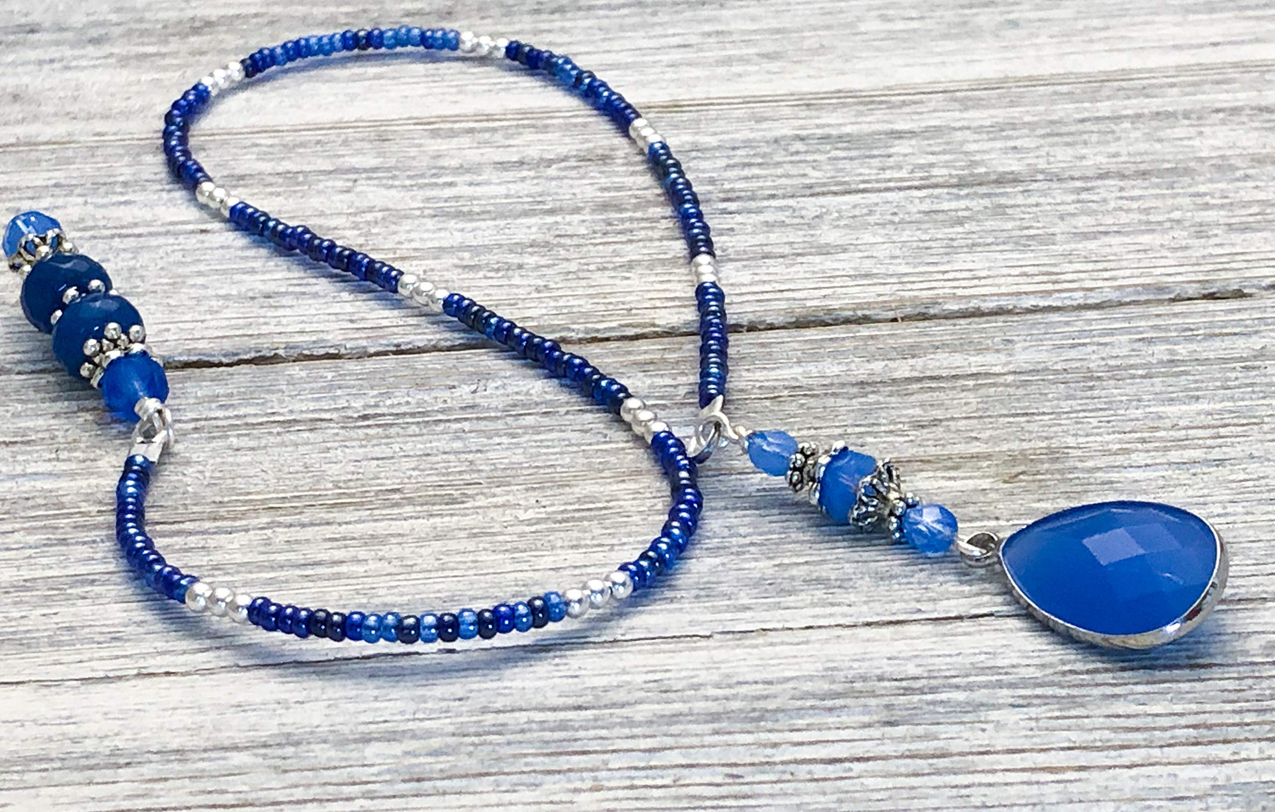 Blue Teardrop Beaded Bookmark - 16 Inch Handmade Book Thong with Glass Beads - Perfect Gift for Book Lovers, Reading Accessories for Journals & Novels