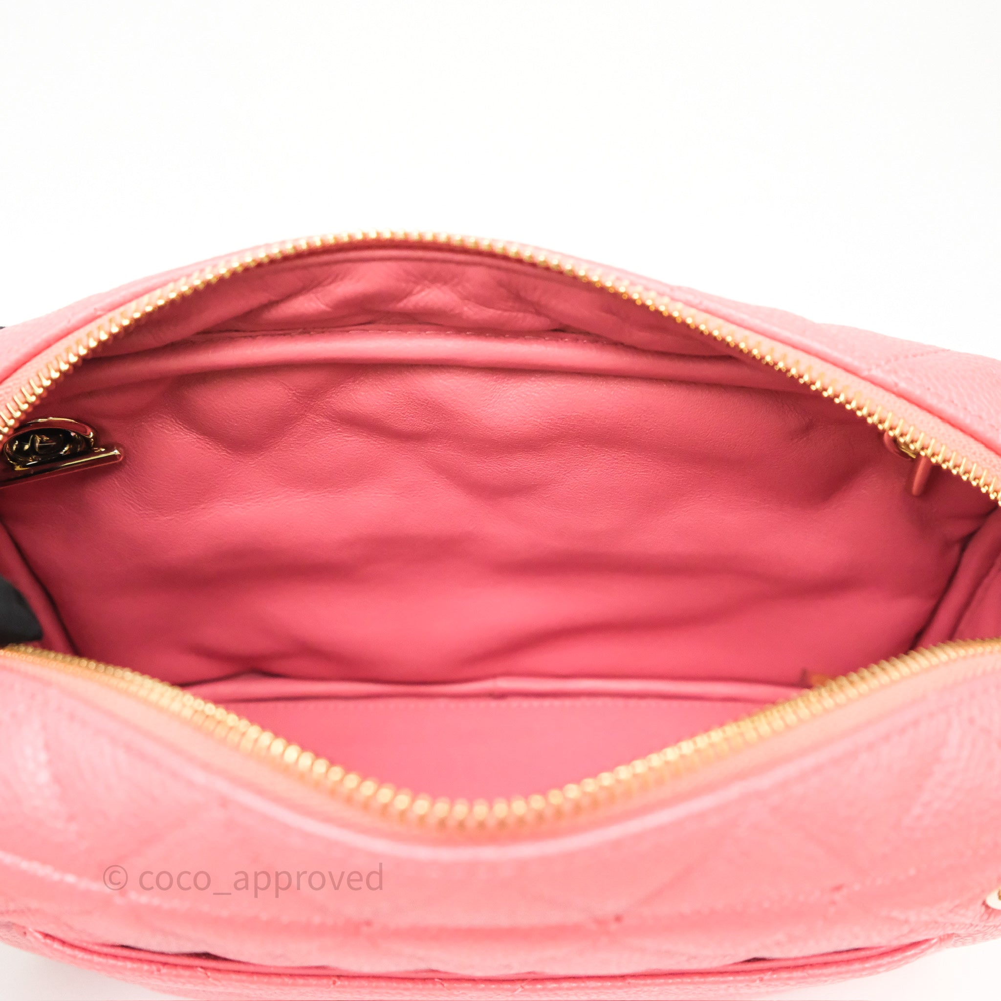 Chanel Quilted Pink Shiny Caviar Camera Bag with Gold Hardware - Luxury Crossbody Bag for Women, Perfect for Date Night & Special Occasions