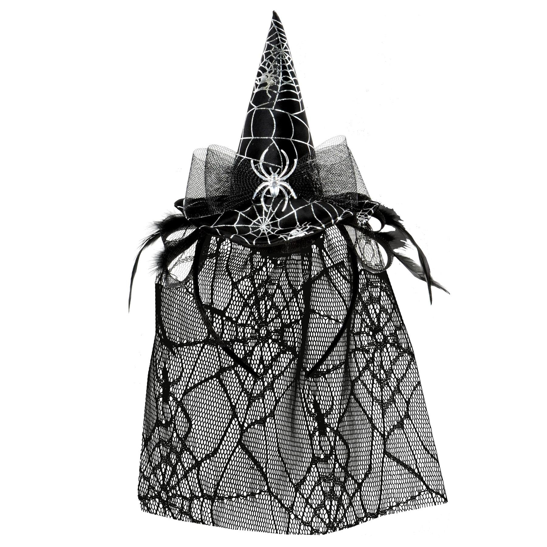 12 Pack Beistle Halloween Spider Witch Hat Headband with Veil - Spooky Costume Accessories for Halloween Parties, Cosplay & Trick or Treating