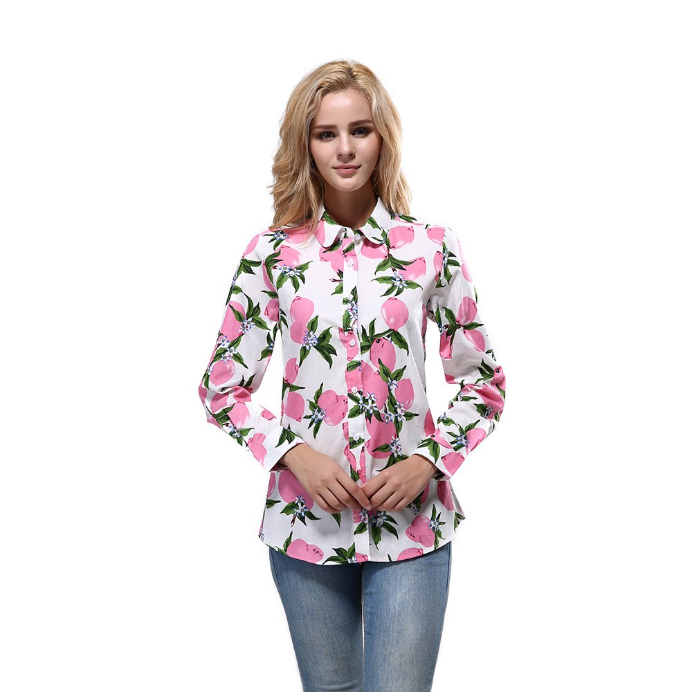 Hawaiian Fruit Print Women's Cotton Button Down Shirt - Casual Summer Beach Top for Vacation & Tropical Outfits