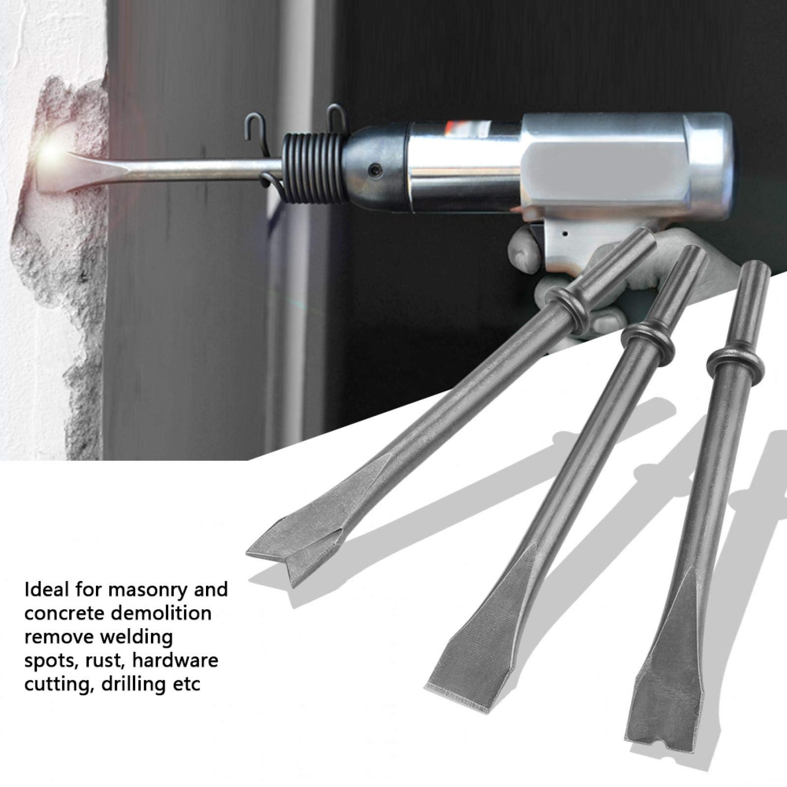 Cigemay 3-Piece Air Hammer Chisel Set - Extra Long Round Shank Pneumatic Hammer Bits for Metalworking, Auto Repair & Demolition | Heavy Duty Air Hammer Accessories for Professional Mechanics & DIY Projects