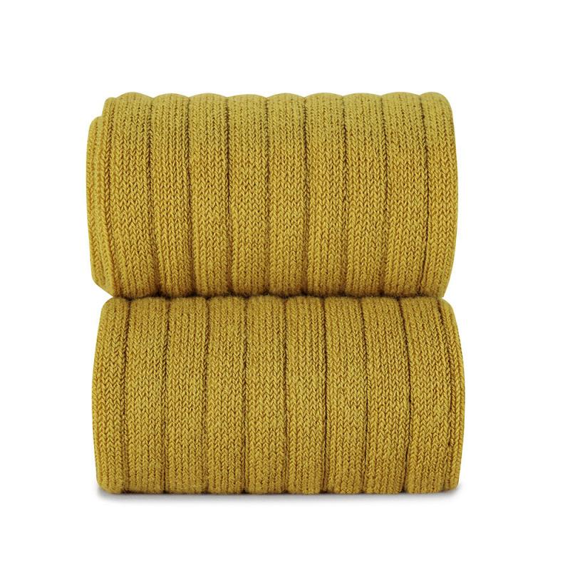 Mustard Ribbed Tights for Women - High Waist Comfortable Textured Leggings - Perfect for Yoga, Workout, and Winter Layering