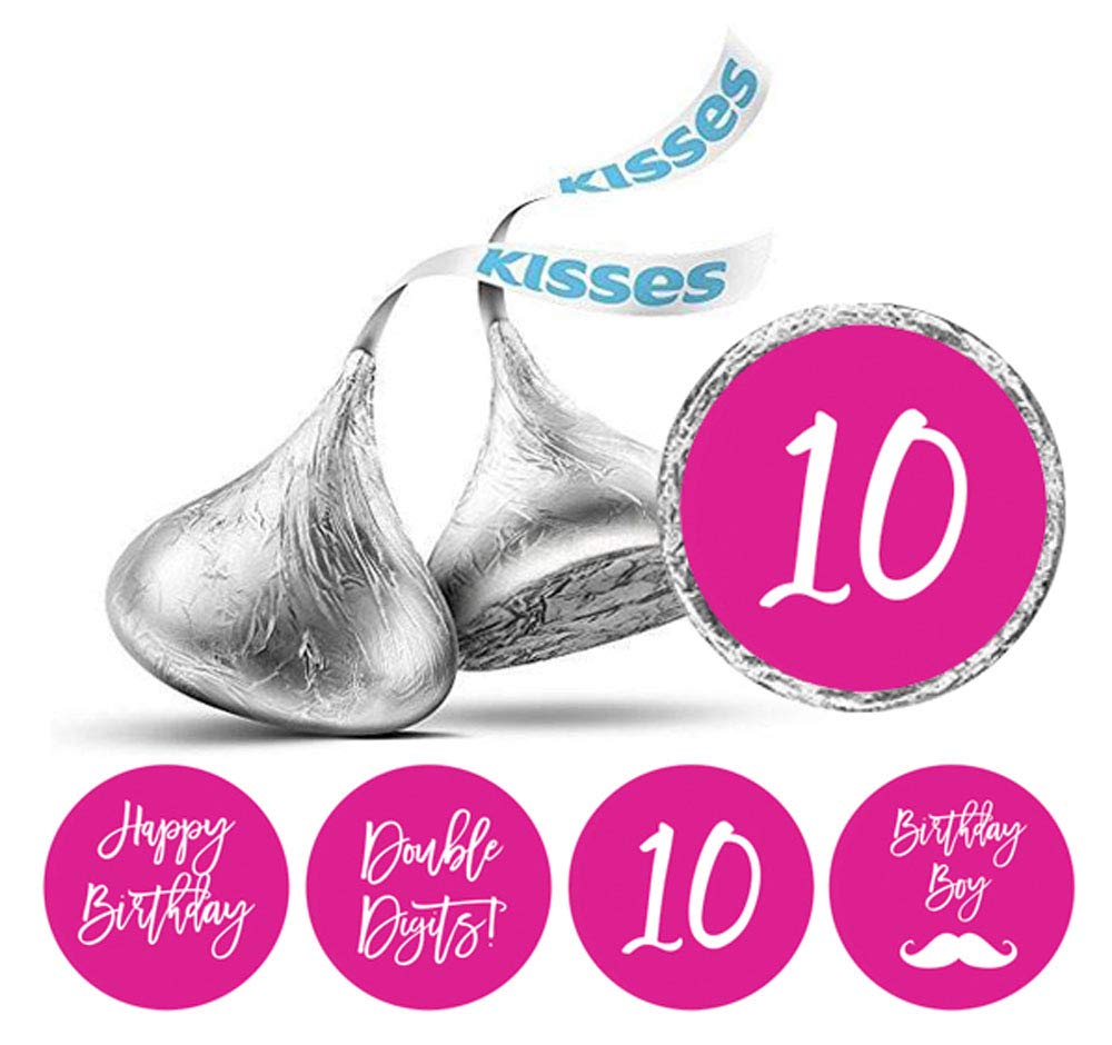 10th Birthday Stickers for Boys - 190pcs Candy Chocolate Labels - Pink - Perfect for Party Favors, Gift Wrapping & Cake Decorations
