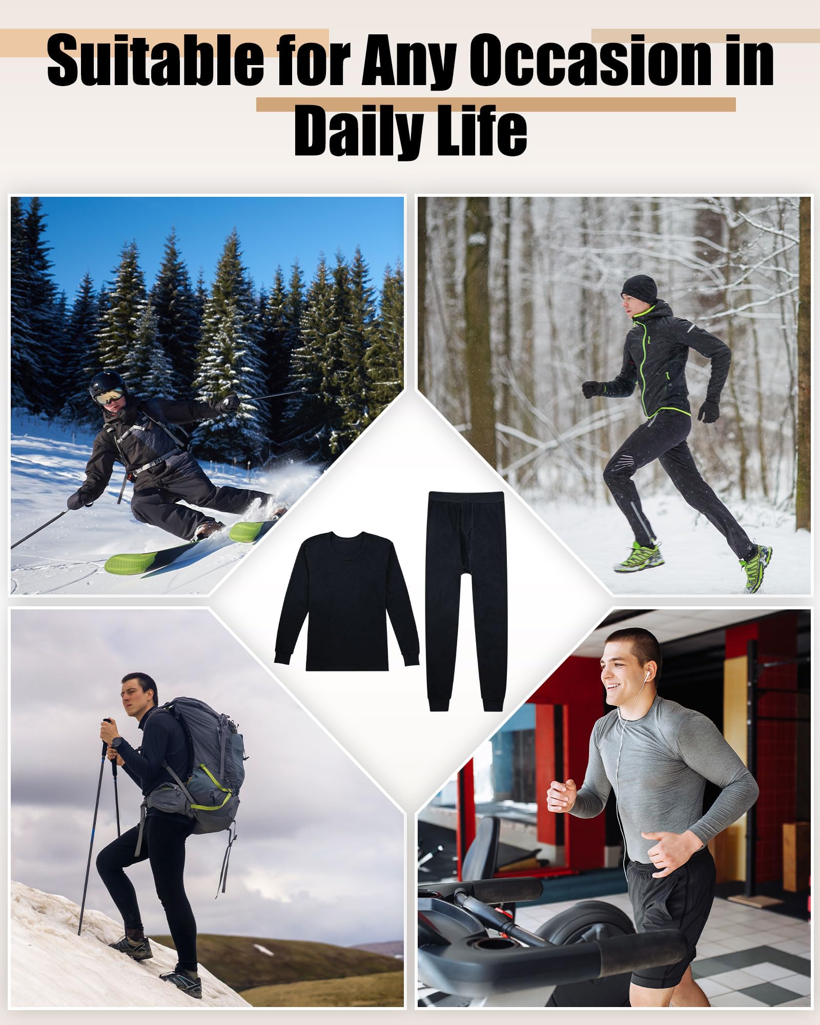 Taiyin 8-Pack Men's Thermal Underwear Set - Soft Cotton Warm Base Layer Top & Bottom for Cold Weather - Winter Workout, Skiing, Hiking & Outdoor Activities