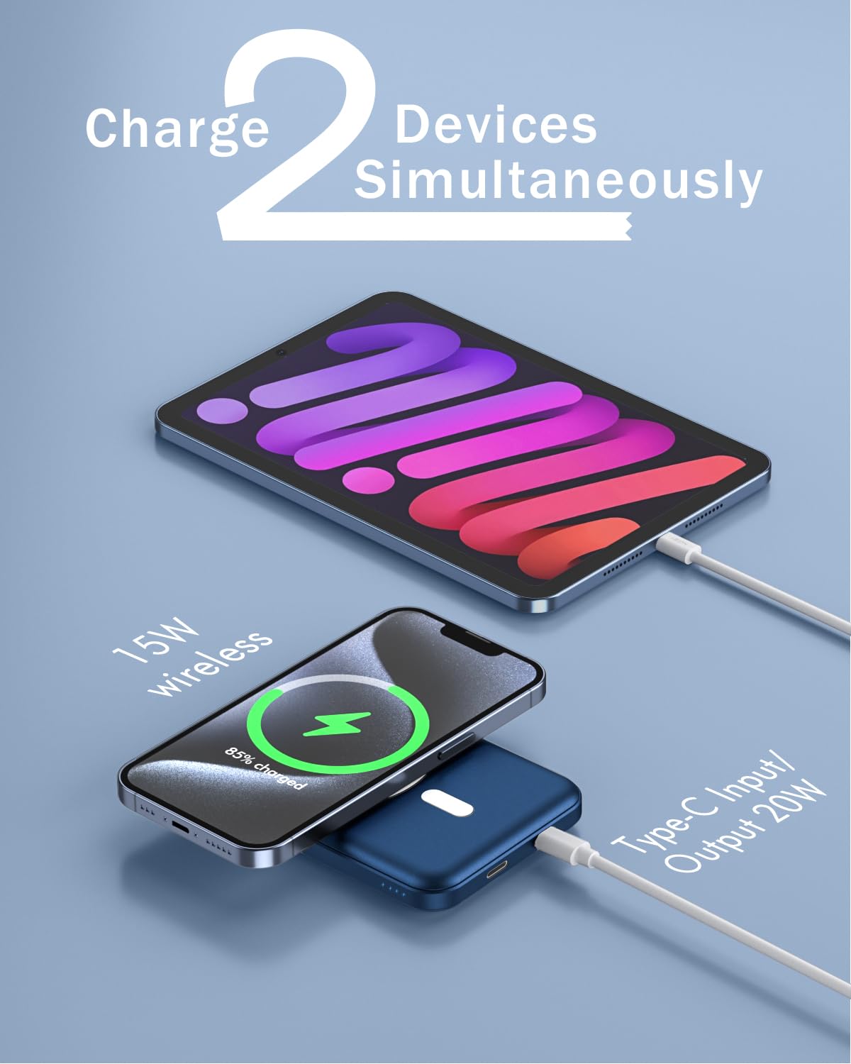 Podoru 5000mAh MagSafe Wireless Power Bank - Ultra Slim Magnetic Battery Pack with 20W Fast Charging & USB-C Cable | Compatible with iPhone 16/15/14/13/12 Series (Dark Blue) | Perfect for Travel, Work & On-the-Go Charging