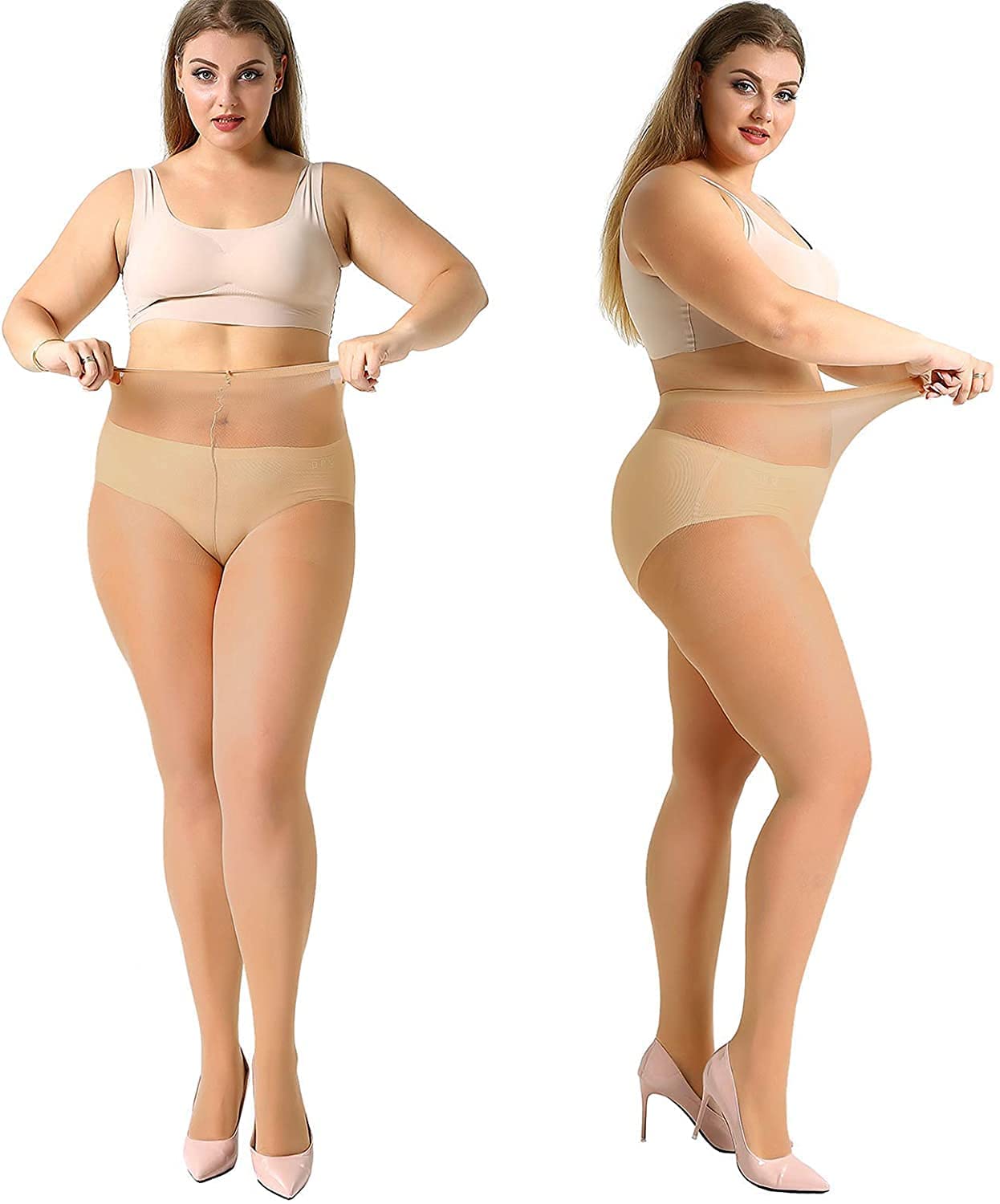 Plus Size Sheer Tights 20 Denier - 4 Pairs Black Tights for Women XL-XXXXL | Summer Comfort