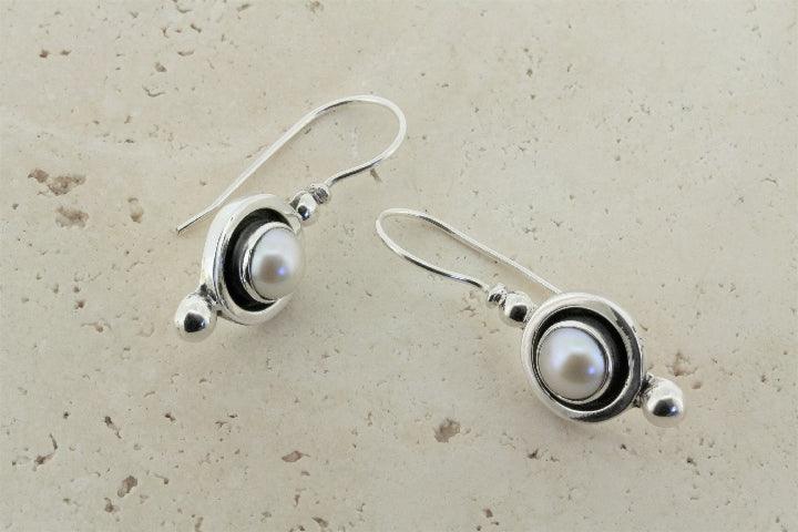 Oxidized Pearl Drop Earrings for Women - Elegant Bezel Set Dangle Earrings for Parties, Weddings & Special Occasions