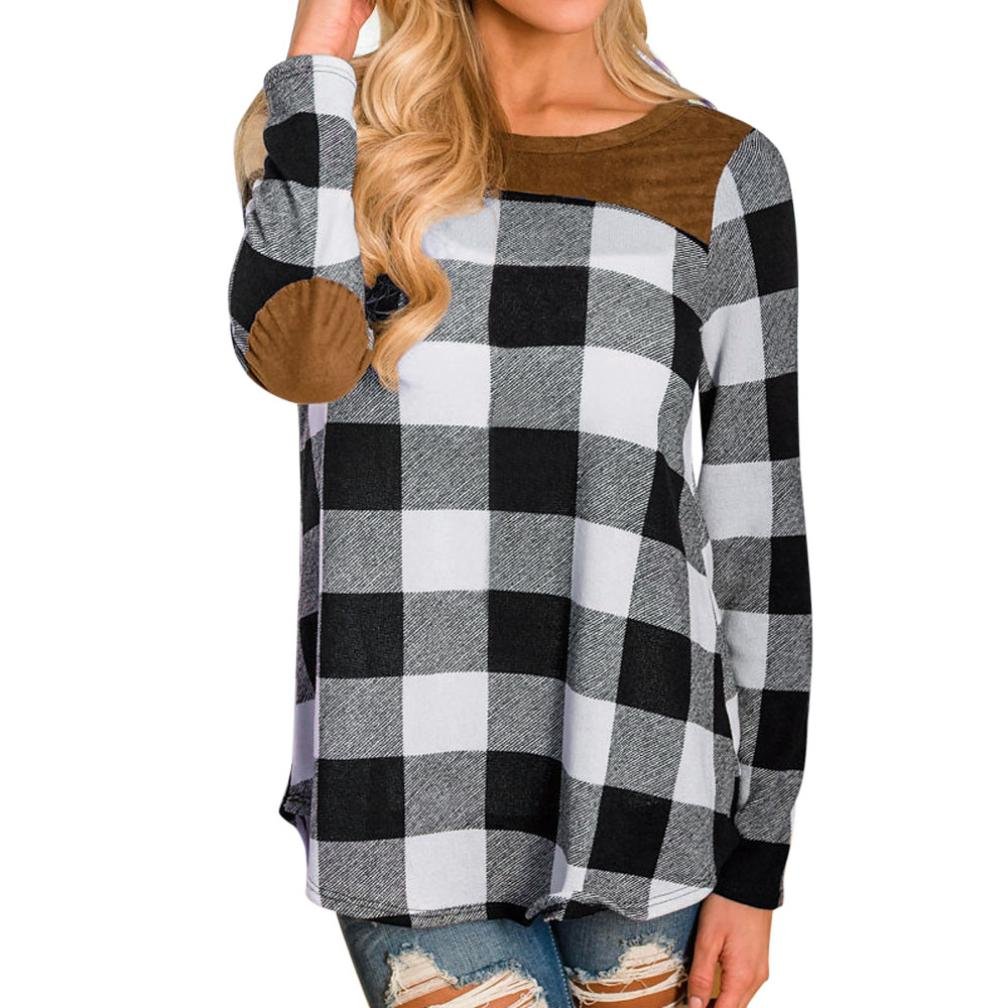 Stylish Women's Patchwork Plaid Blouse - Loose Fit Casual Tops for Work & Weekend Outfits | Lightning Deals