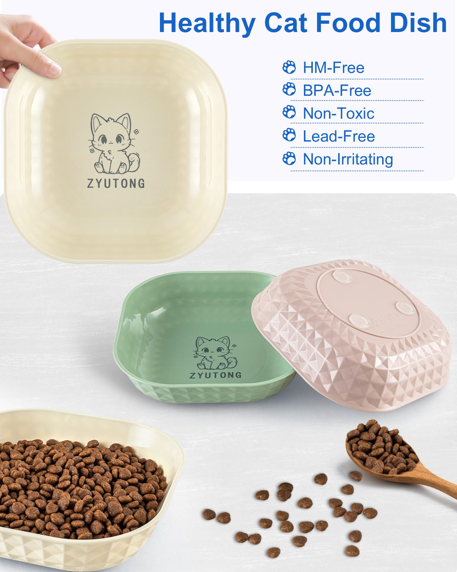 6-Pack Non-Slip Cat Food Bowls for Wet & Dry Food - Anti Whisker Fatigue Shallow Kitten Dishes, 5.5