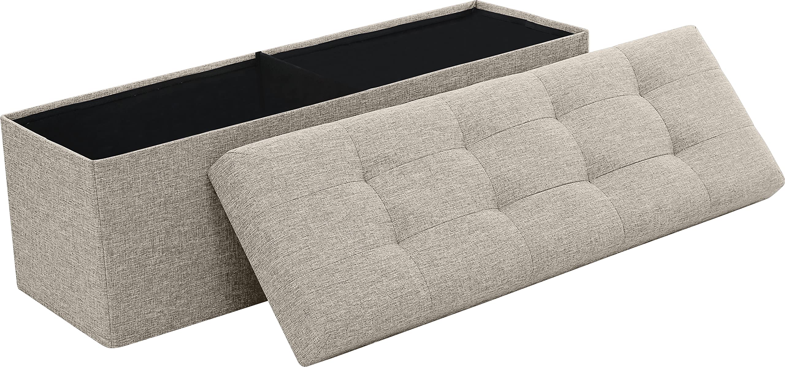 Ornavo Home 45 Inch Folding Storage Ottoman Bench with Removable Top - Large Foot Rest Stool, Multi-Functional Chest for Living Room, Bedroom & Entryway (Beige) | Perfect for Extra Seating, Blanket Storage & Home Organization