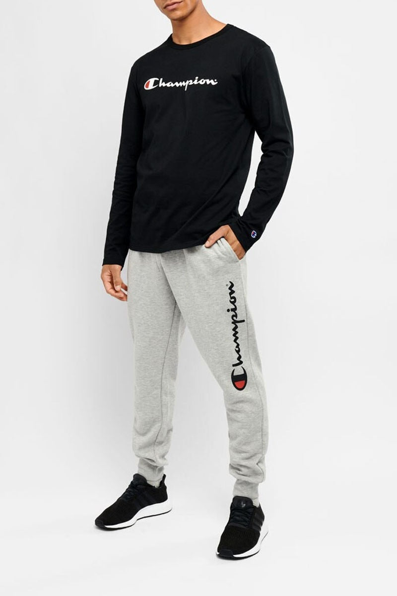 Champion Men's Script Grey Track Pants - Comfortable Athletic Joggers for Running, Gym & Casual Wear